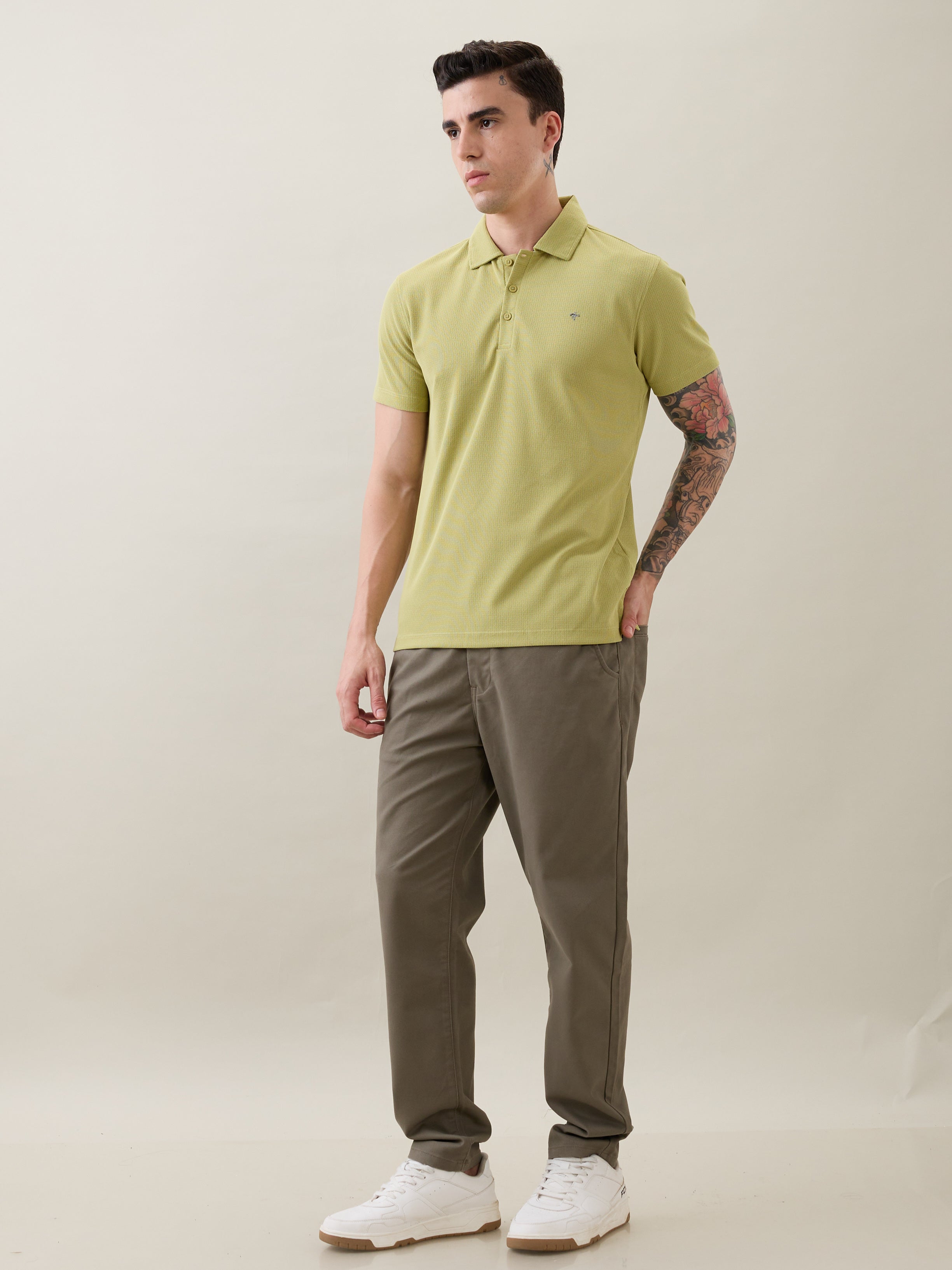 Madrin Textured Polo T-Shirt: P.Green