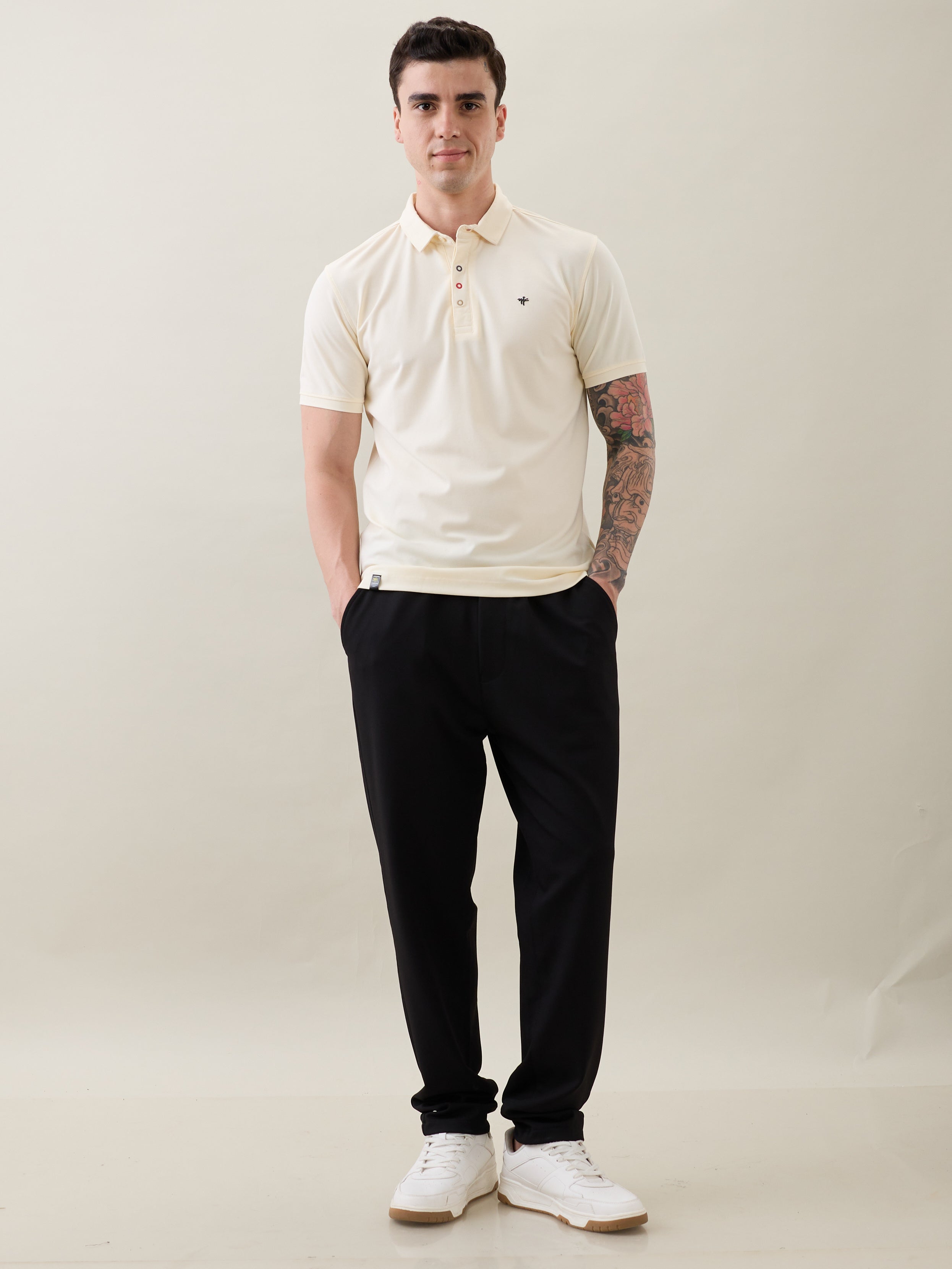 Tuxedo Solid Polo T-Shirt: Cream