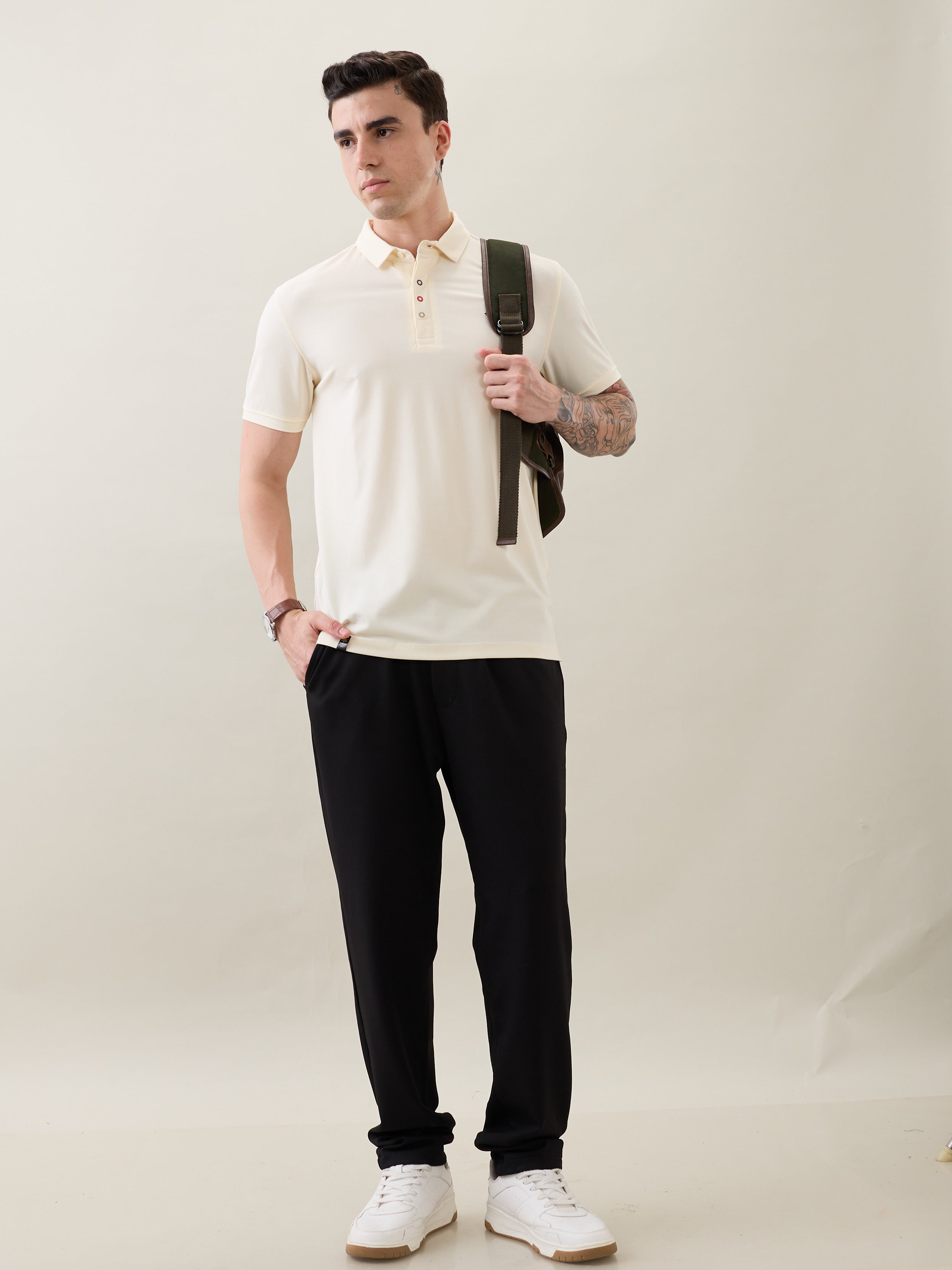 Tuxedo Solid Polo T-Shirt: Cream