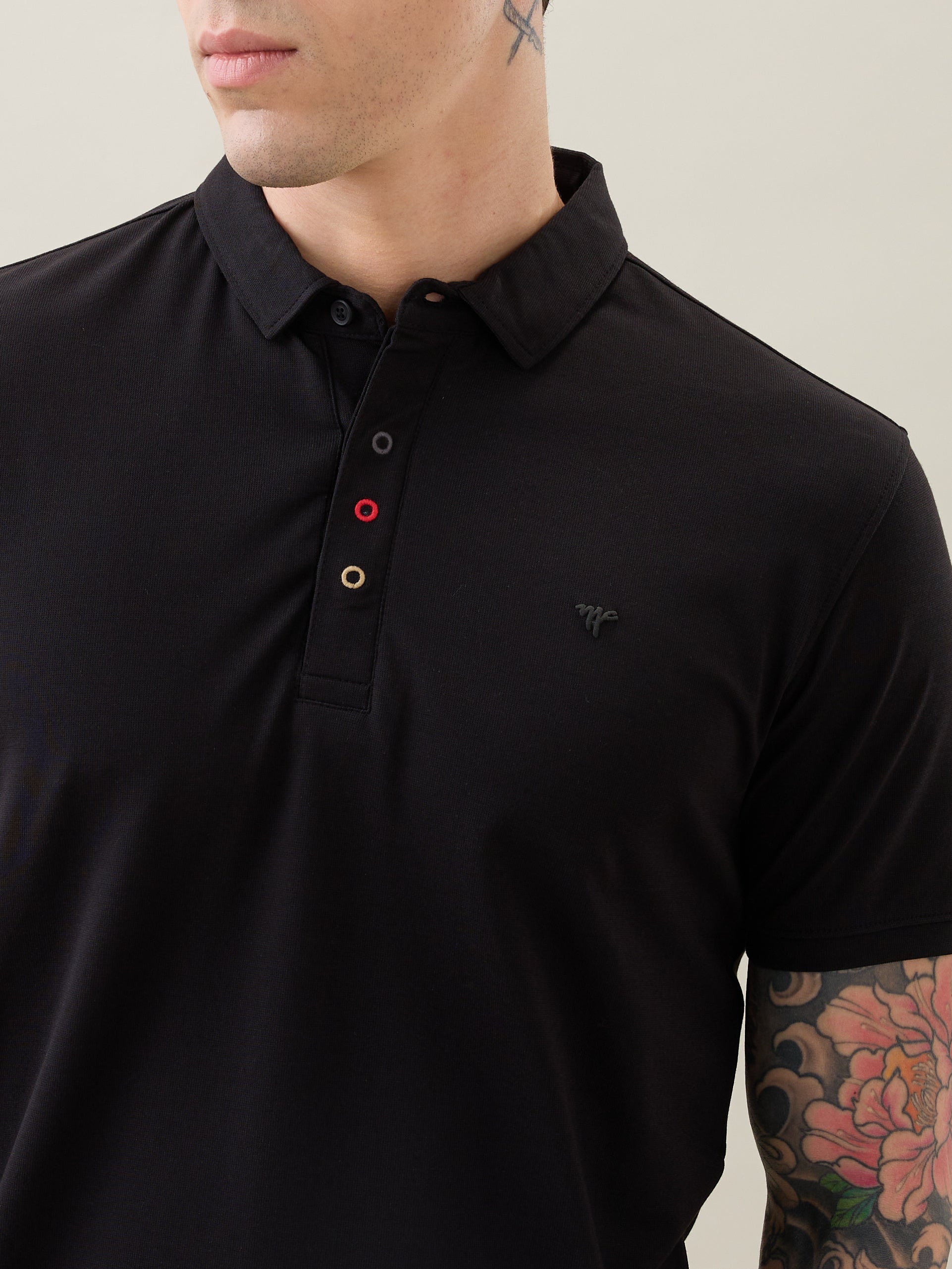 Tuxedo Solid Polo T-Shirt: Black