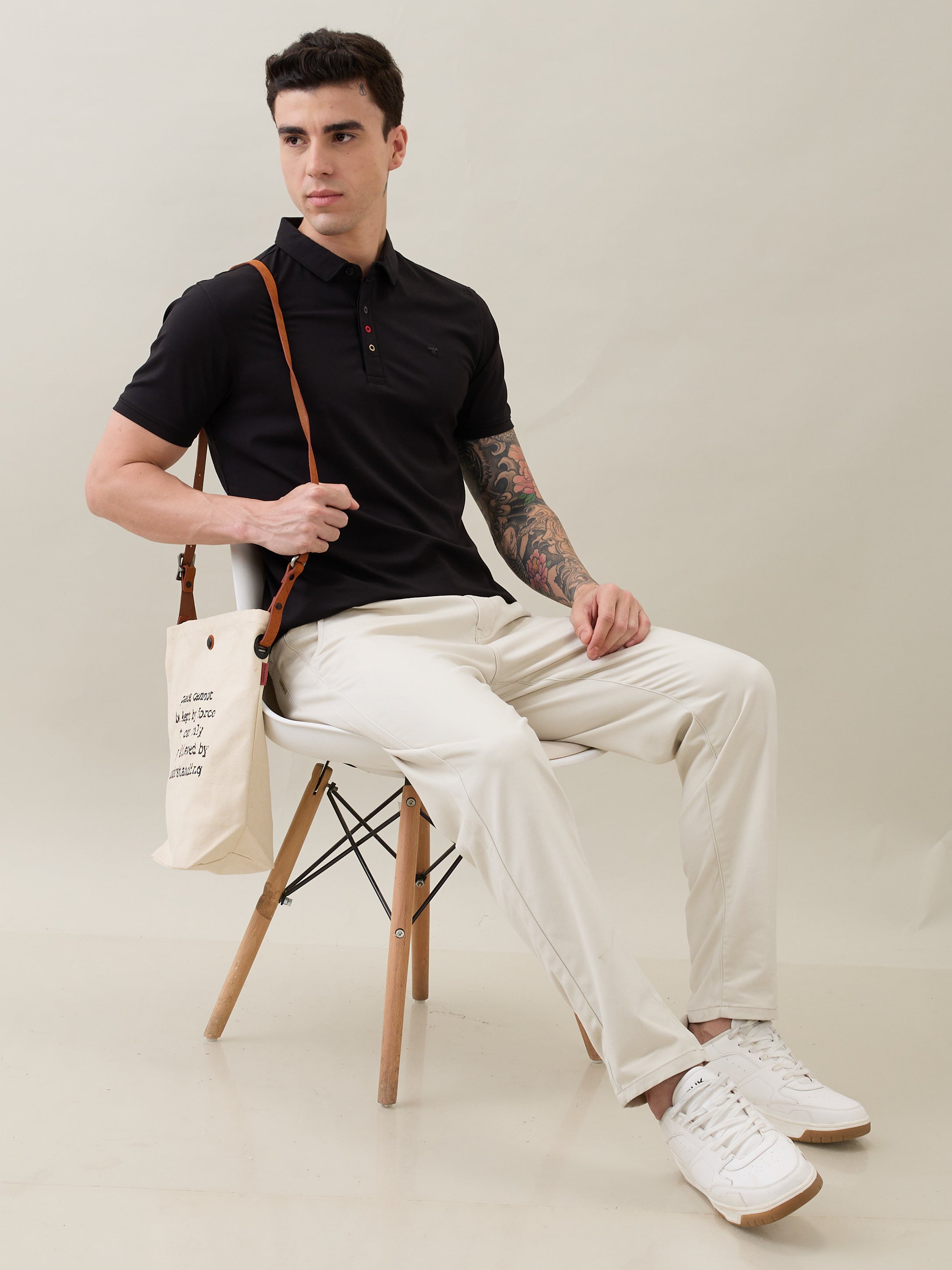 Tuxedo Solid Polo T-Shirt: Black