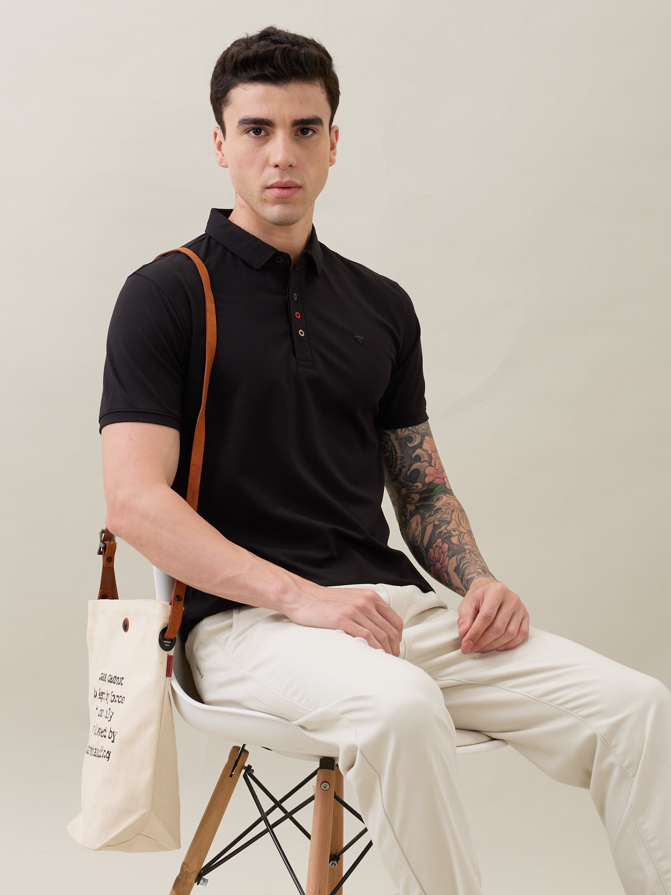 Tuxedo Solid Polo T-Shirt: Black