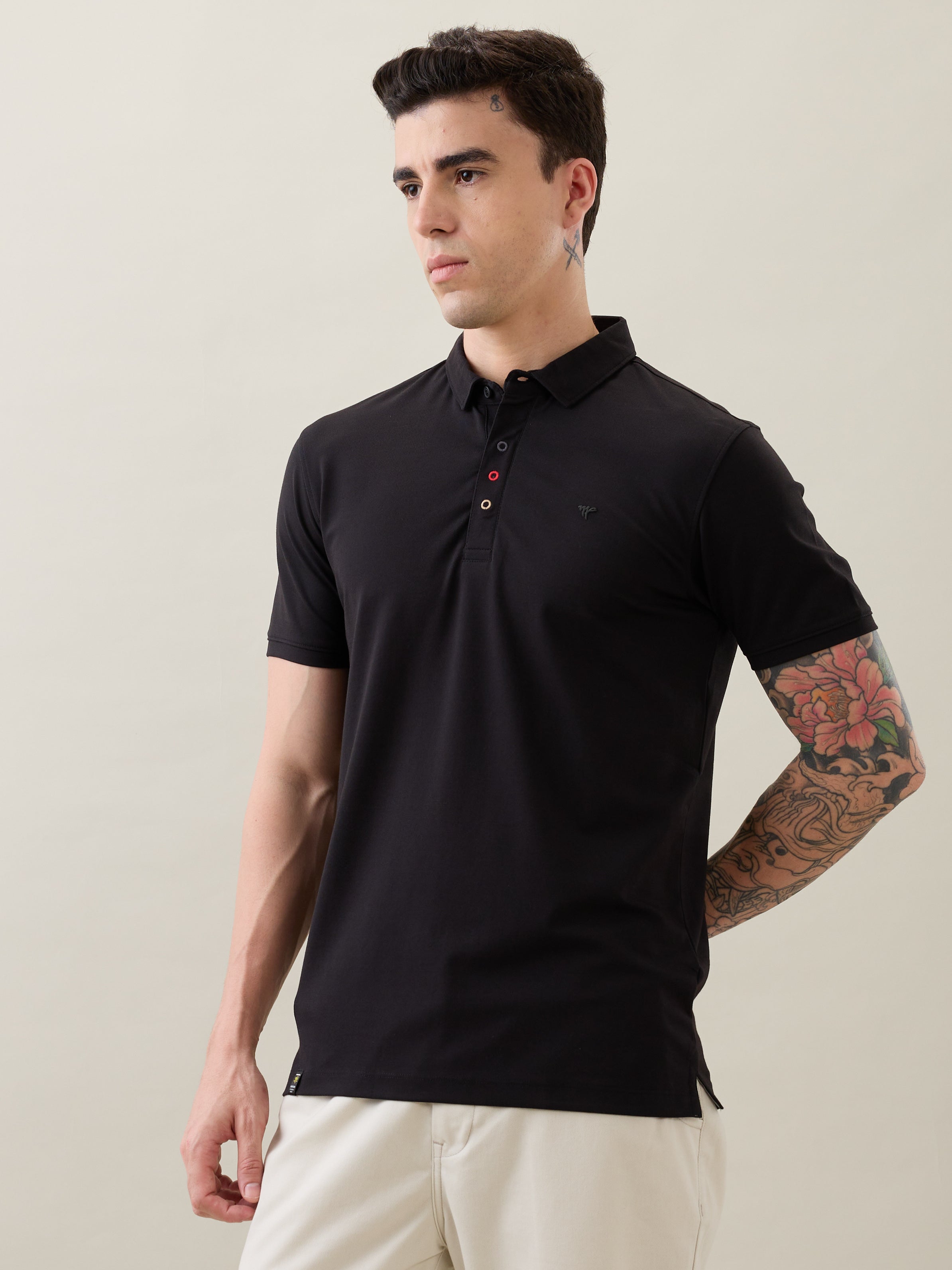 Tuxedo Solid Polo T-Shirt: Black