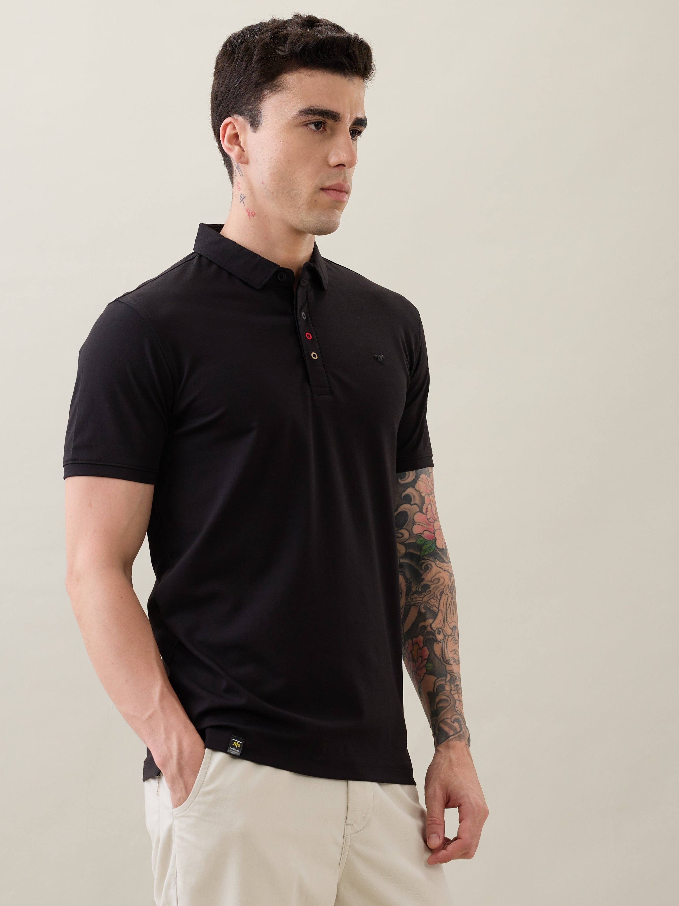 Tuxedo Solid Polo T-Shirt: Black