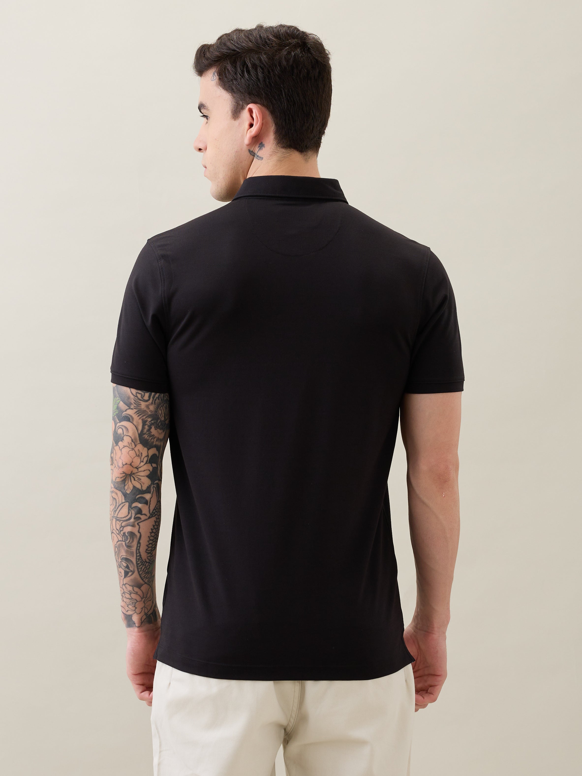 Tuxedo Solid Polo T-Shirt: Black