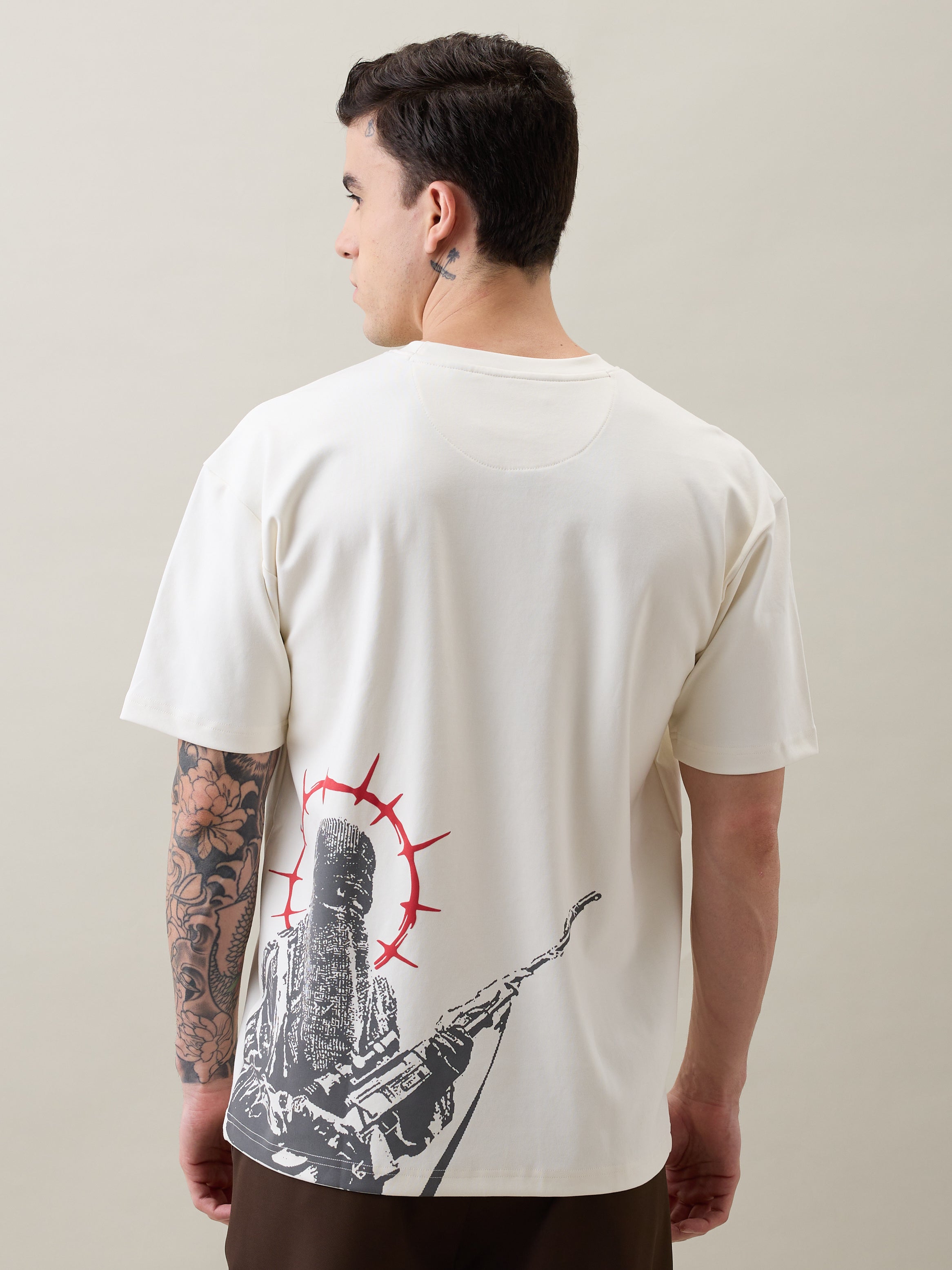 Lordly Graphic Print Oversized T-Shirt: White