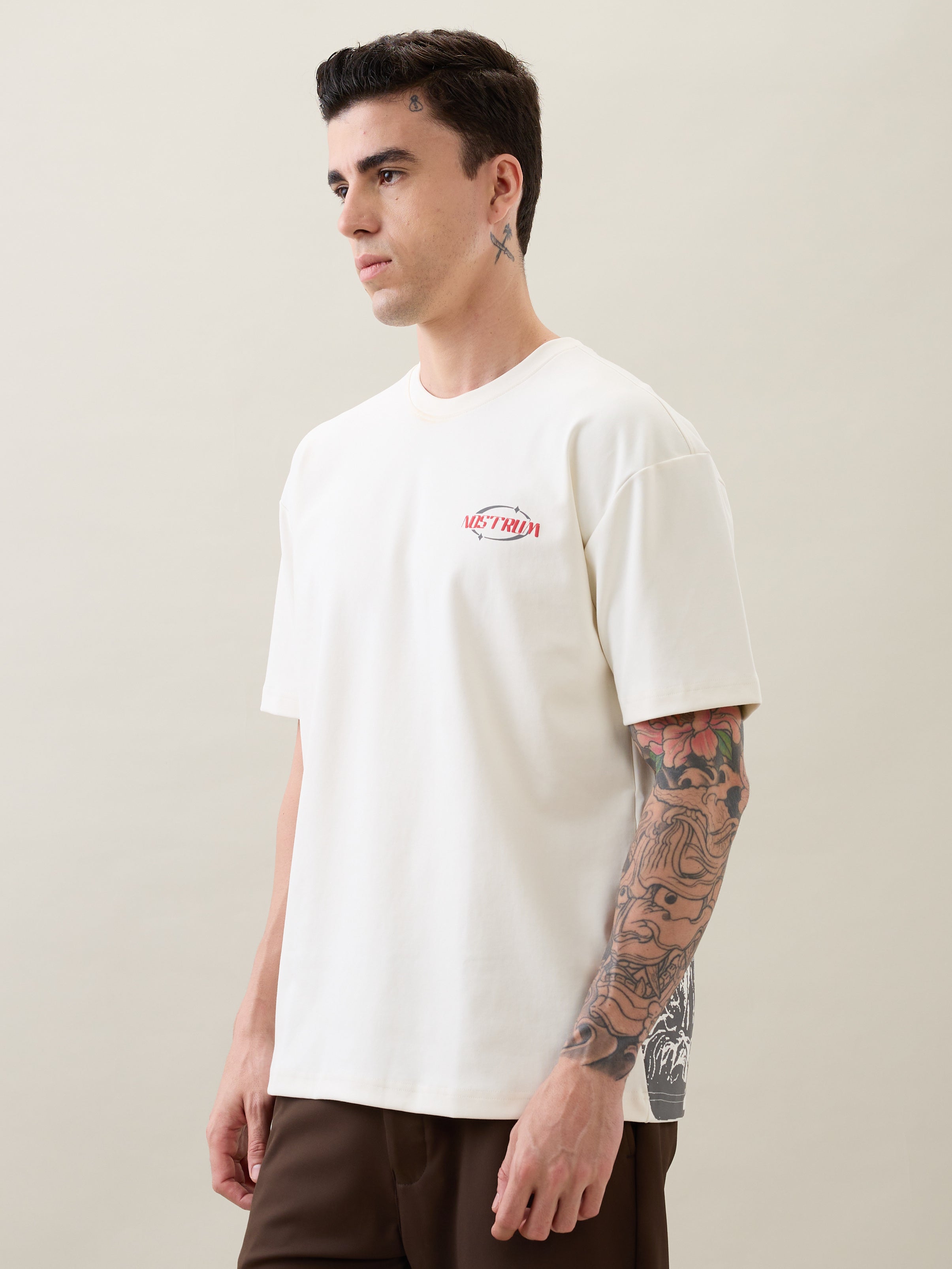 Lordly Graphic Print Oversized T-Shirt: White