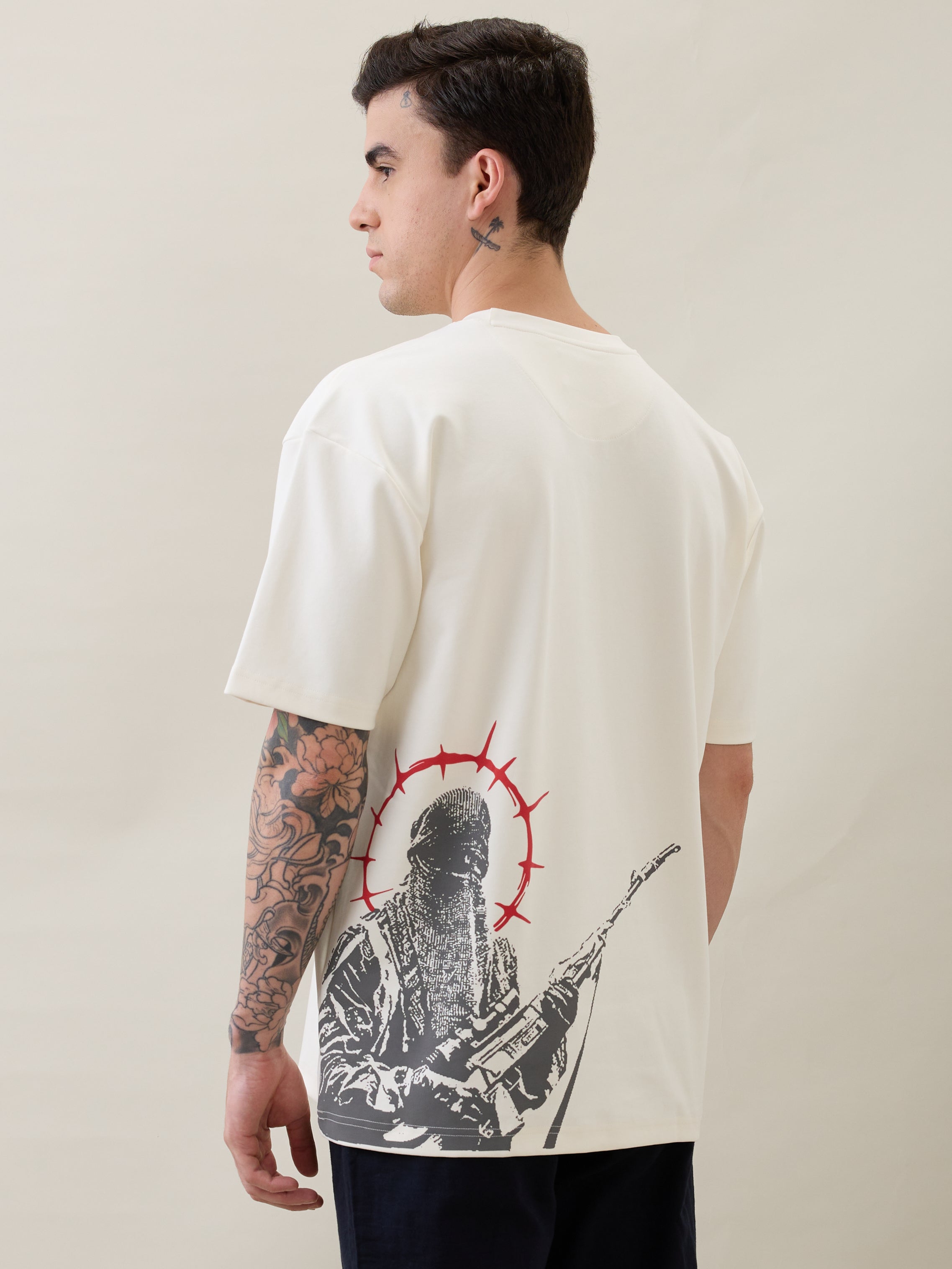 Lordly Graphic Print Oversized T-Shirt: White