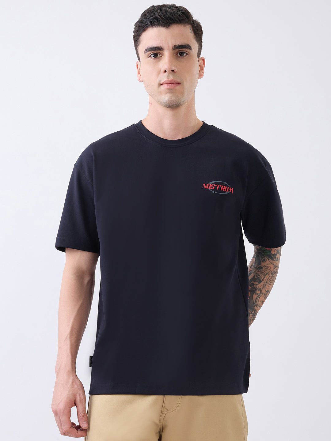 Lordly Graphic Print Oversized T-Shirt: Navy