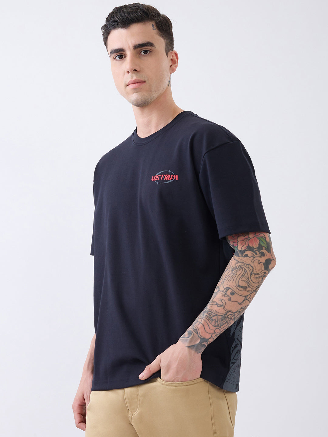 Lordly Graphic Print Oversized T-Shirt: Navy