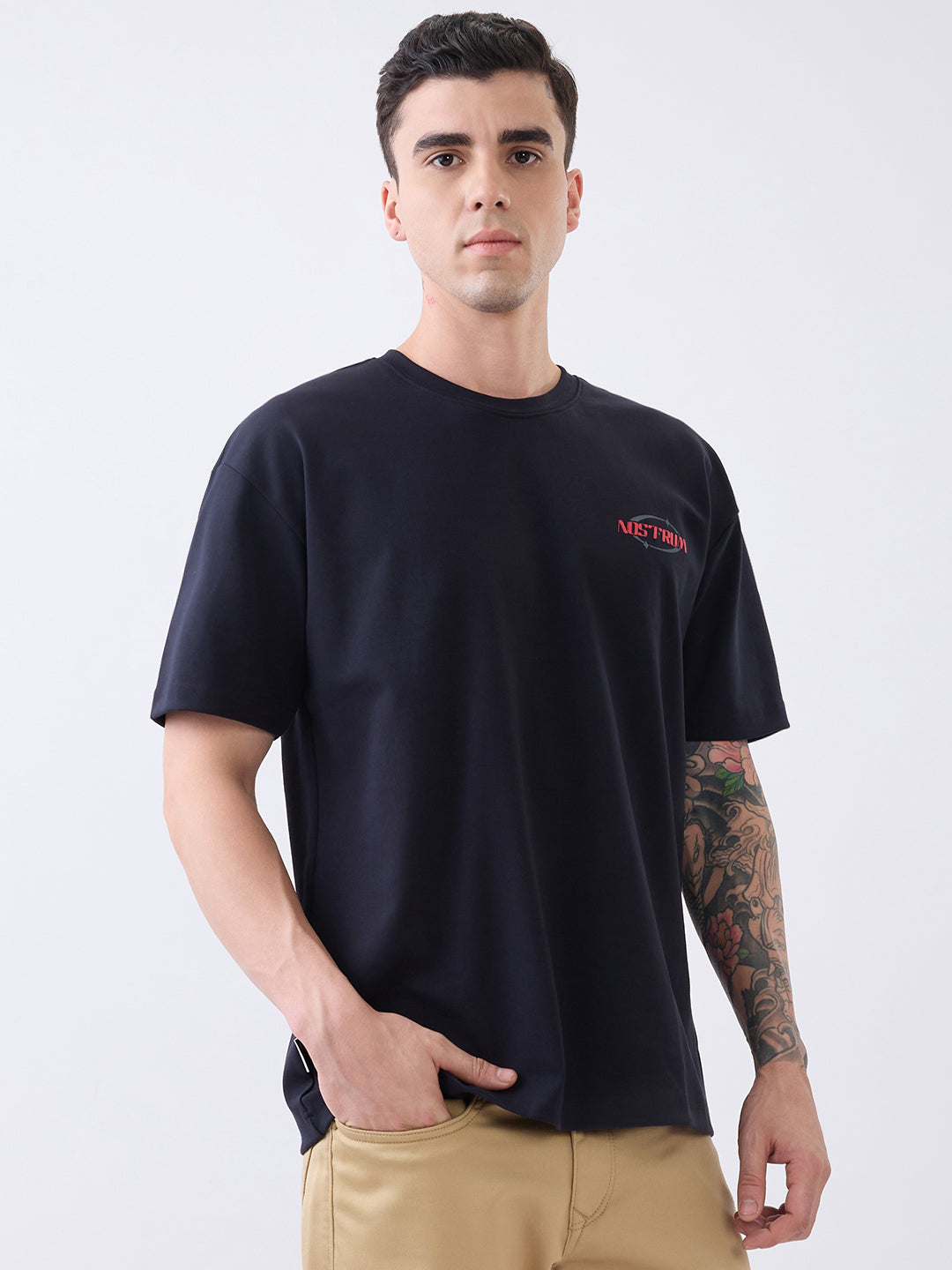 Lordly Graphic Print Oversized T-Shirt: Navy