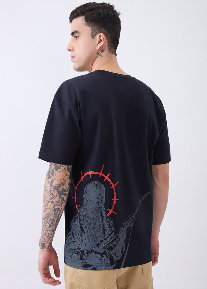 Lordly Graphic Print Oversized T-Shirt: Navy