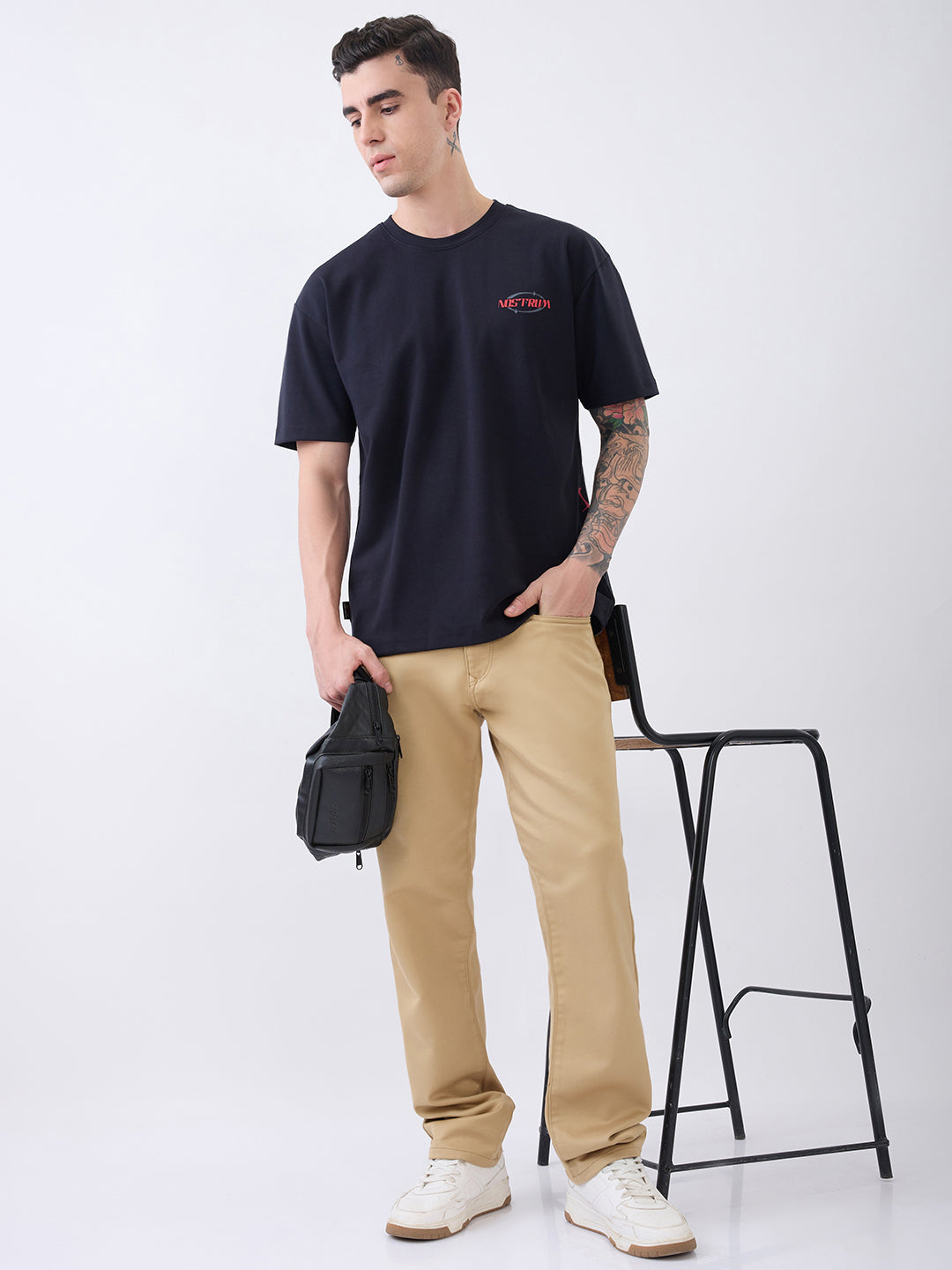 Lordly Graphic Print Oversized T-Shirt: Navy