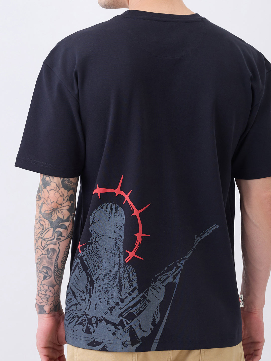 Lordly Graphic Print Oversized T-Shirt: Navy