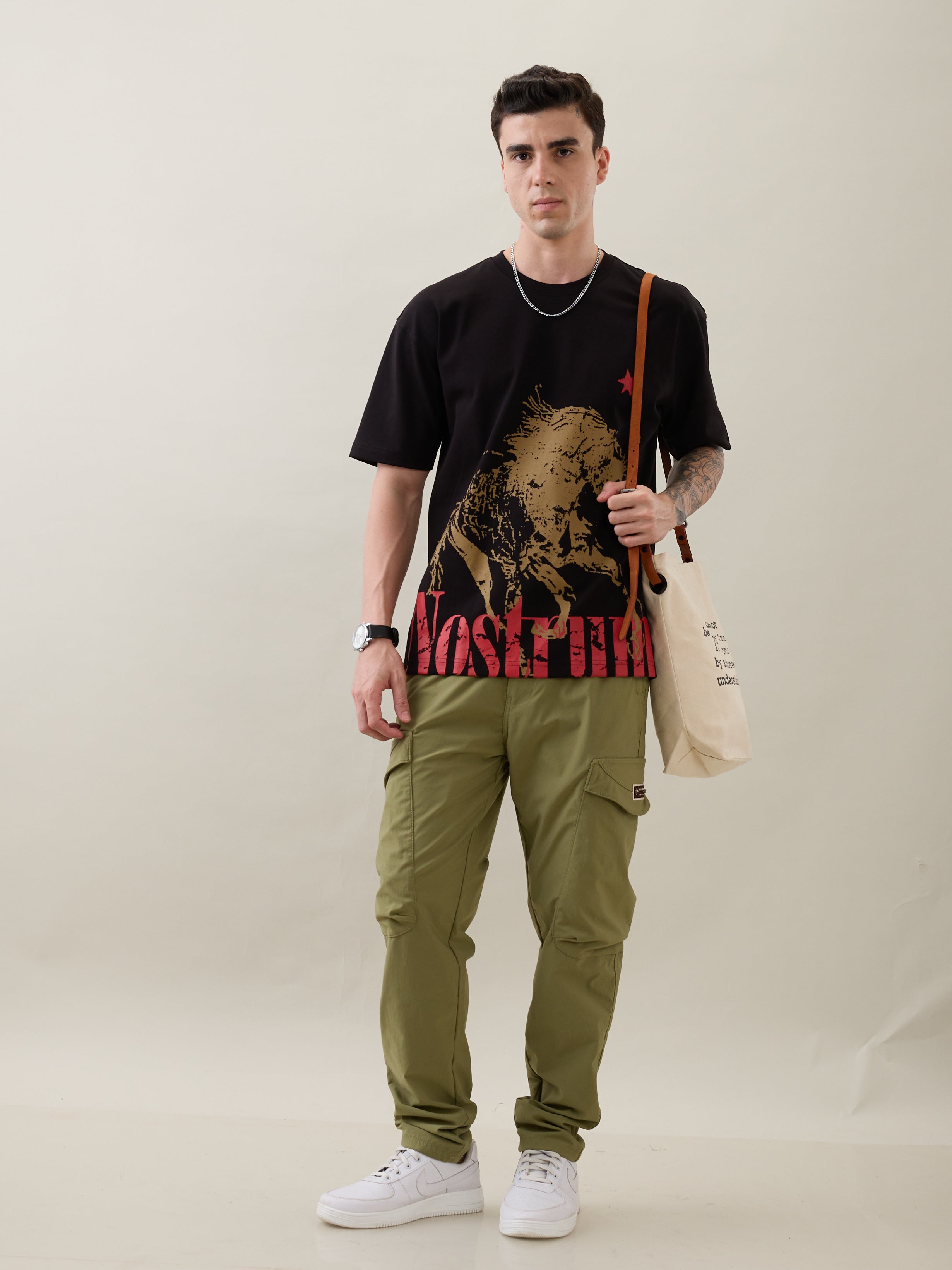 Horseride Oversized Graphic Print T-Shirt: Black