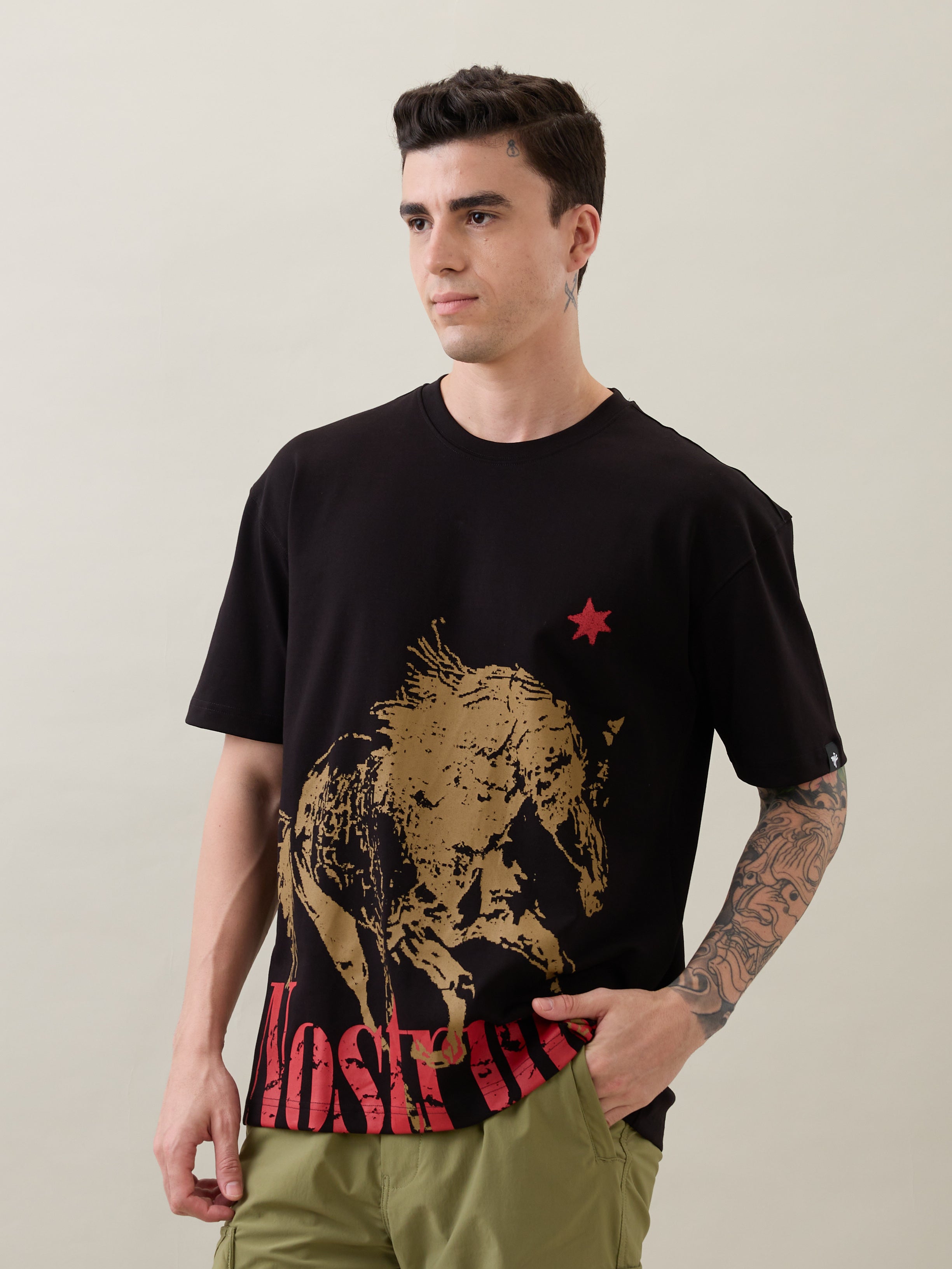 Horseride Oversized Graphic Print T-Shirt: Black