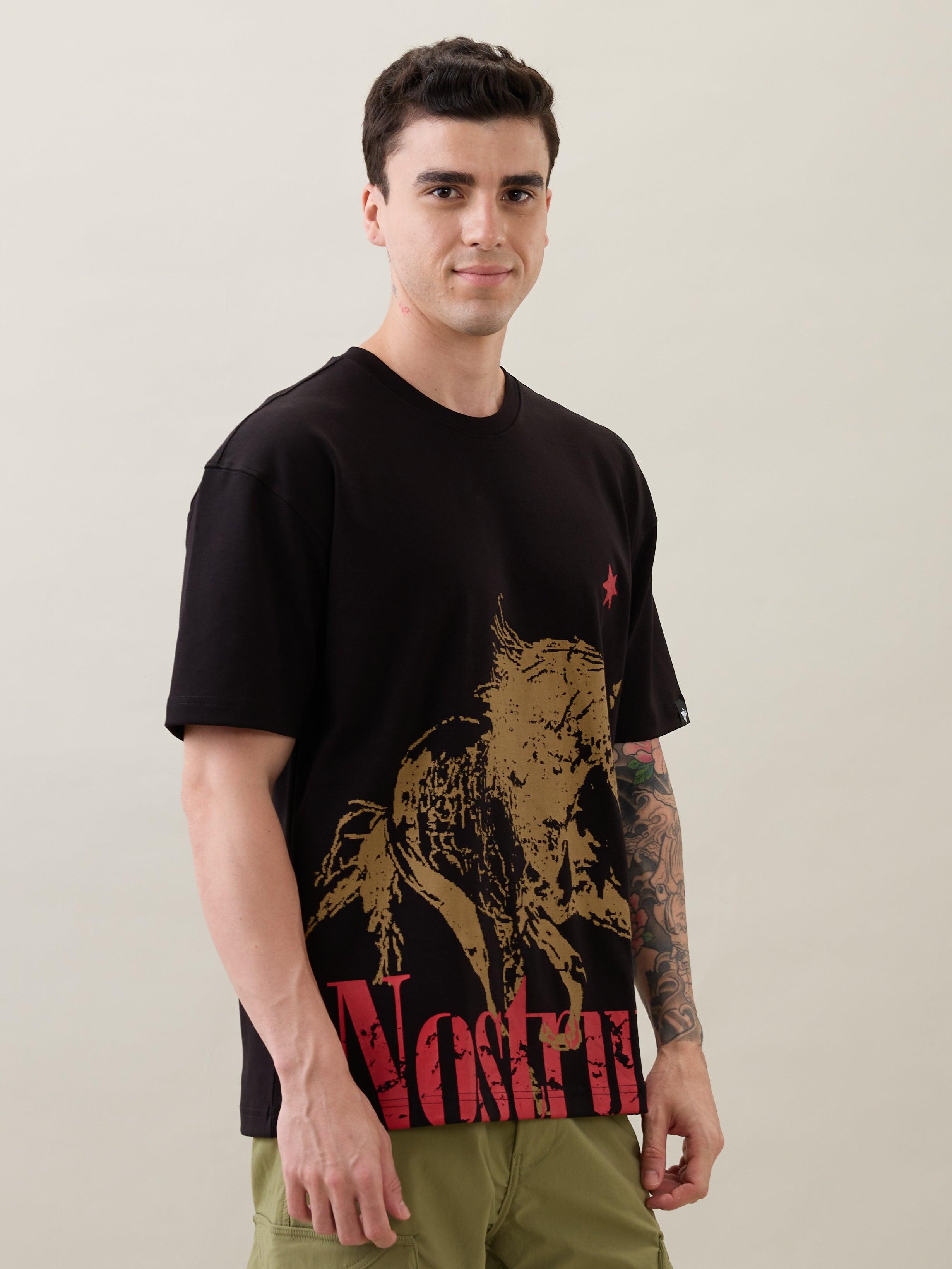 Horseride Oversized Graphic Print T-Shirt: Black