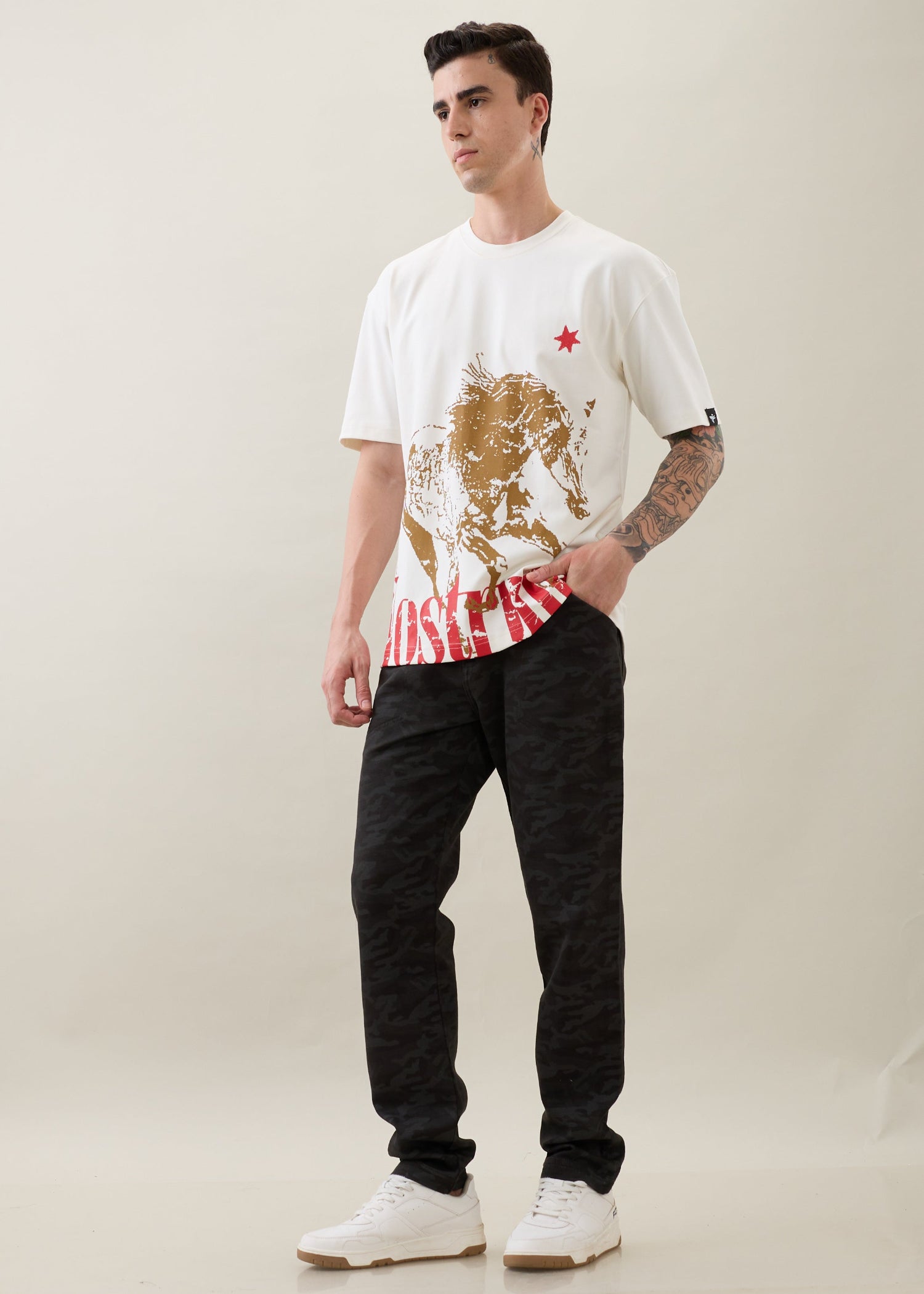 Horseride Oversized Graphic Print T-Shirt: White