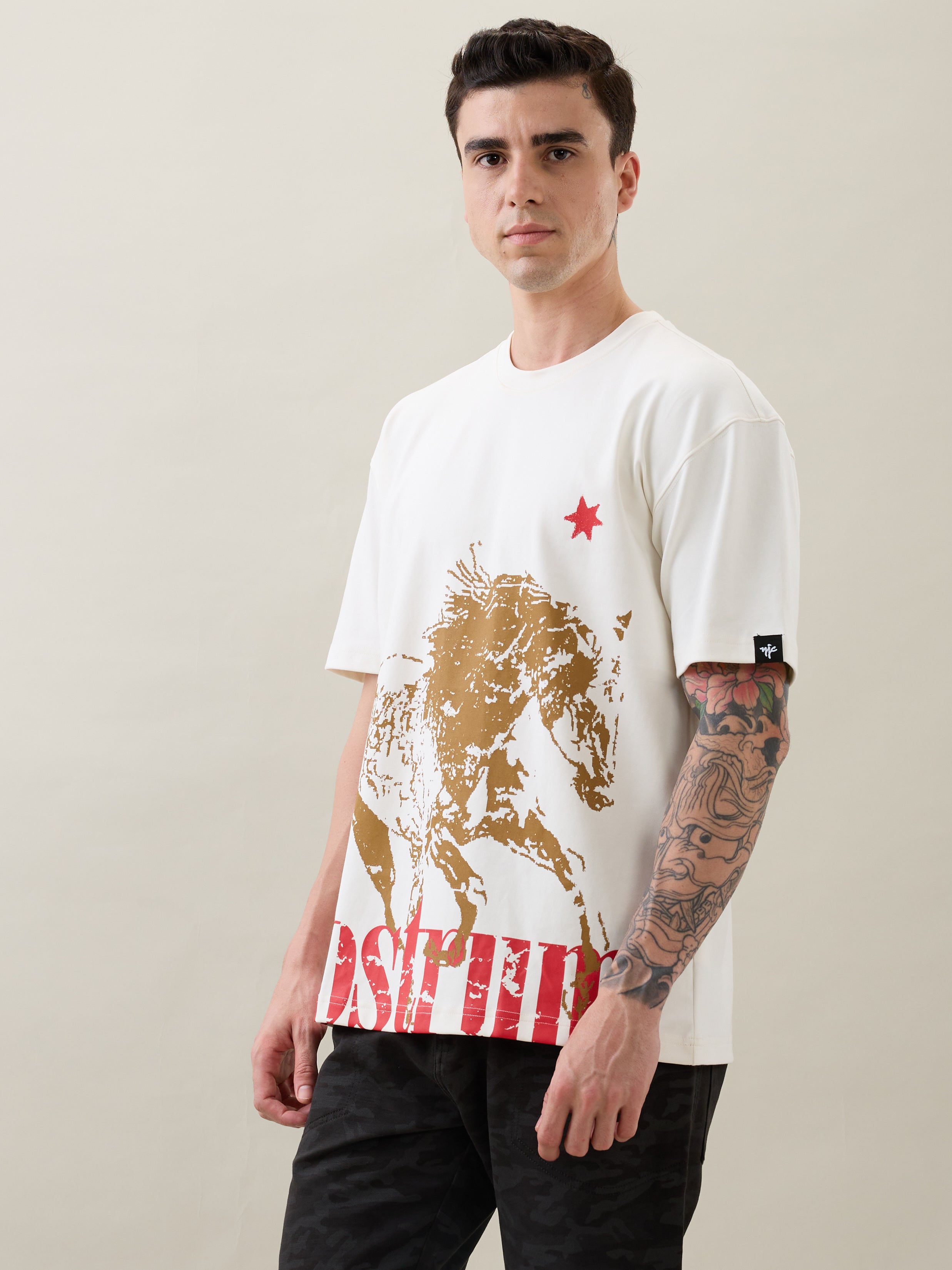 Horseride Oversized Graphic Print T-Shirt: White