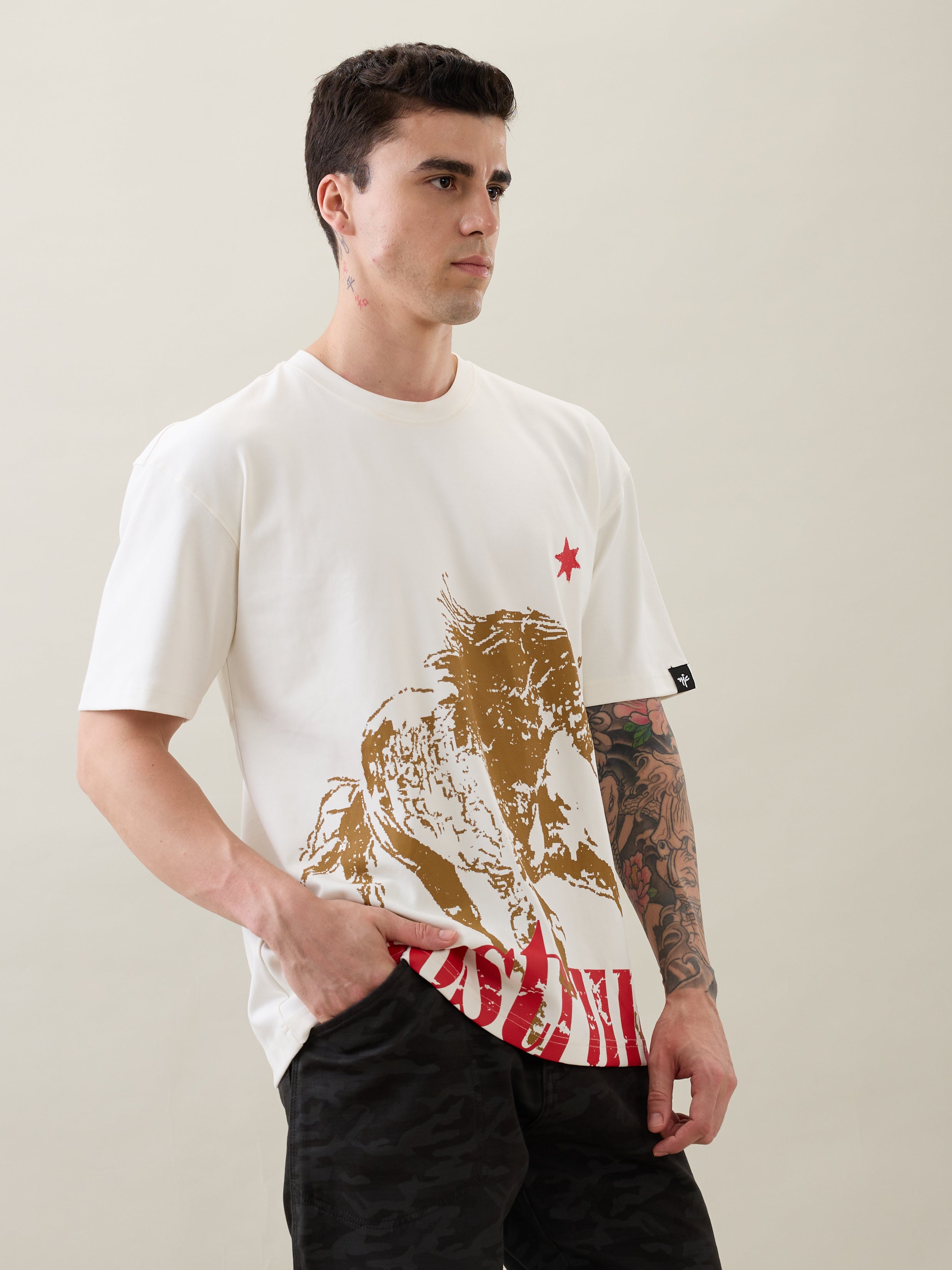 Horseride Oversized Graphic Print T-Shirt: White