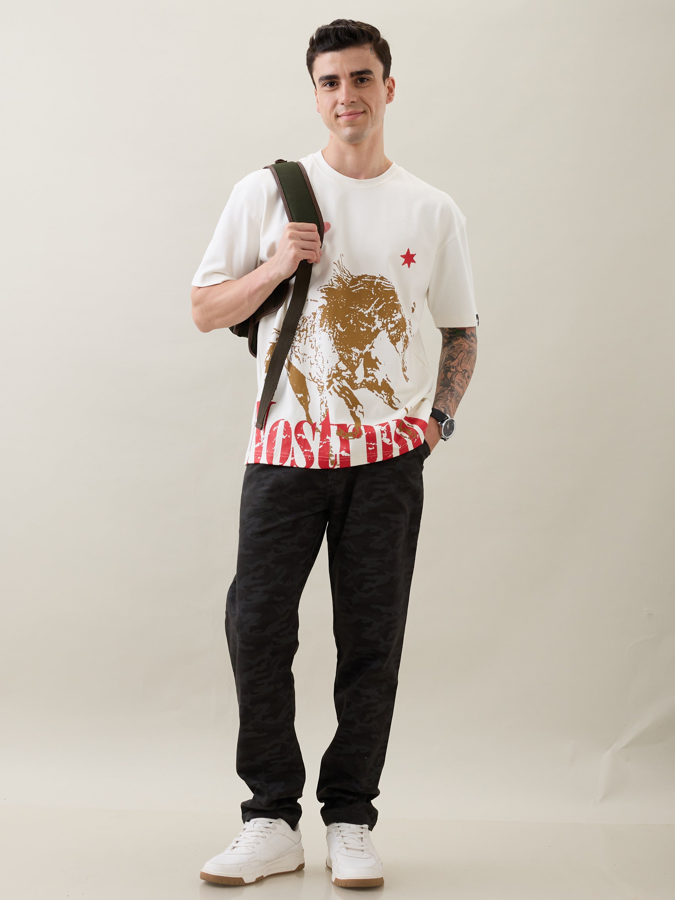 Horseride Oversized Graphic Print T-Shirt: White