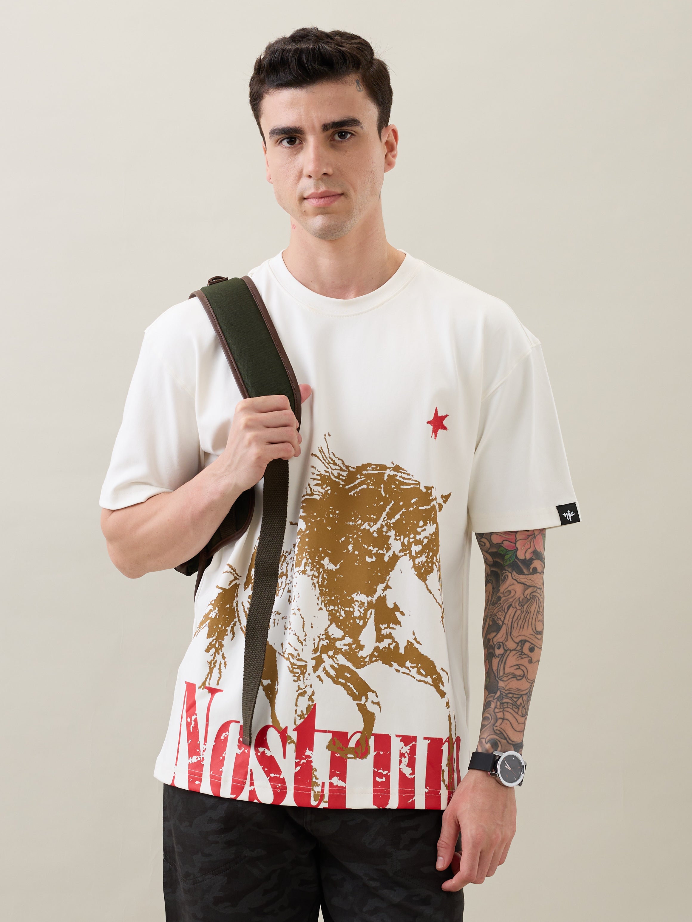 Horseride Oversized Graphic Print T-Shirt: White