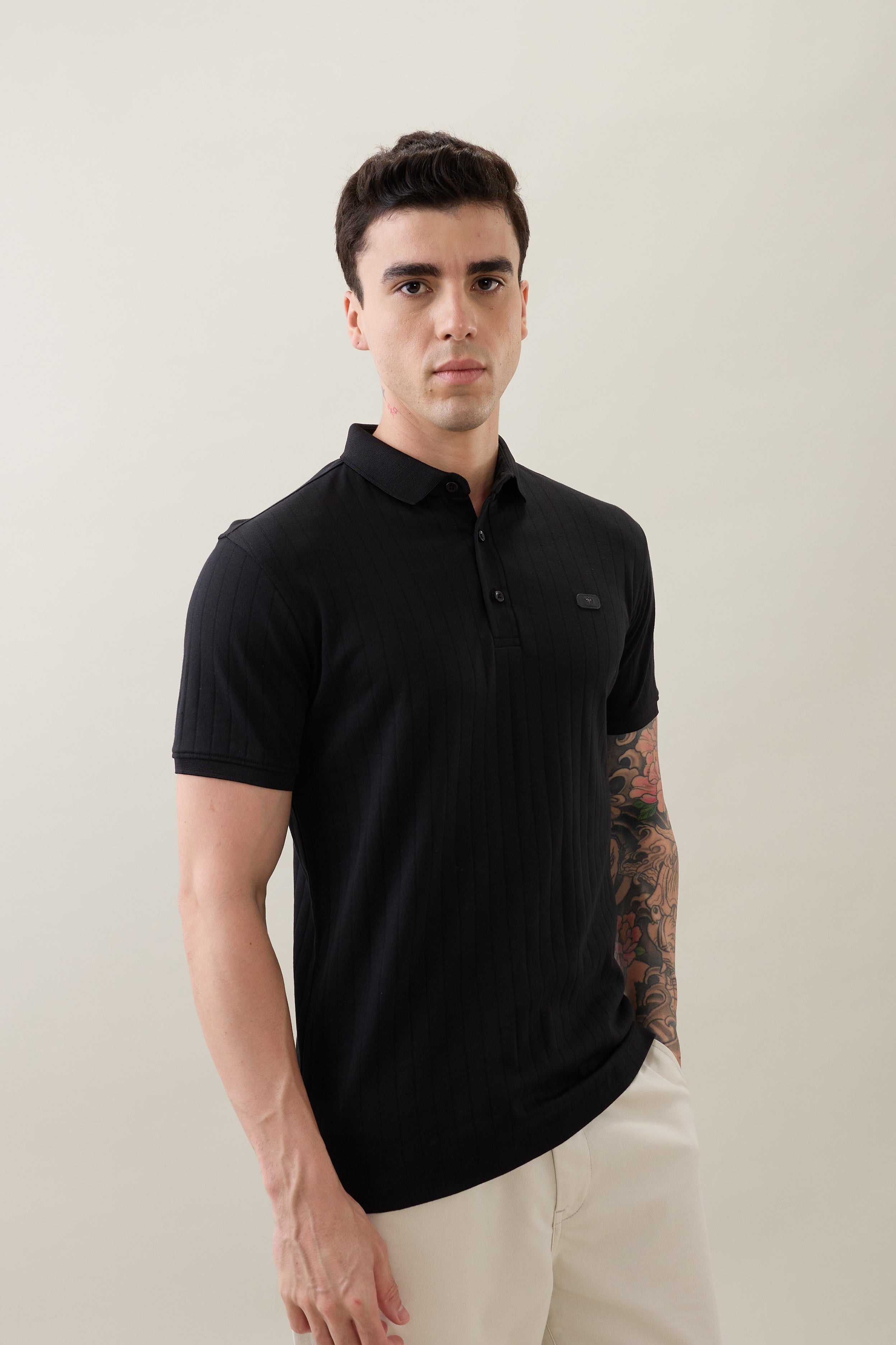 Kinetic Knit Polo T-shirt: Black