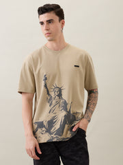 Unwrap Oversized Graphic T-Shirt: Beige