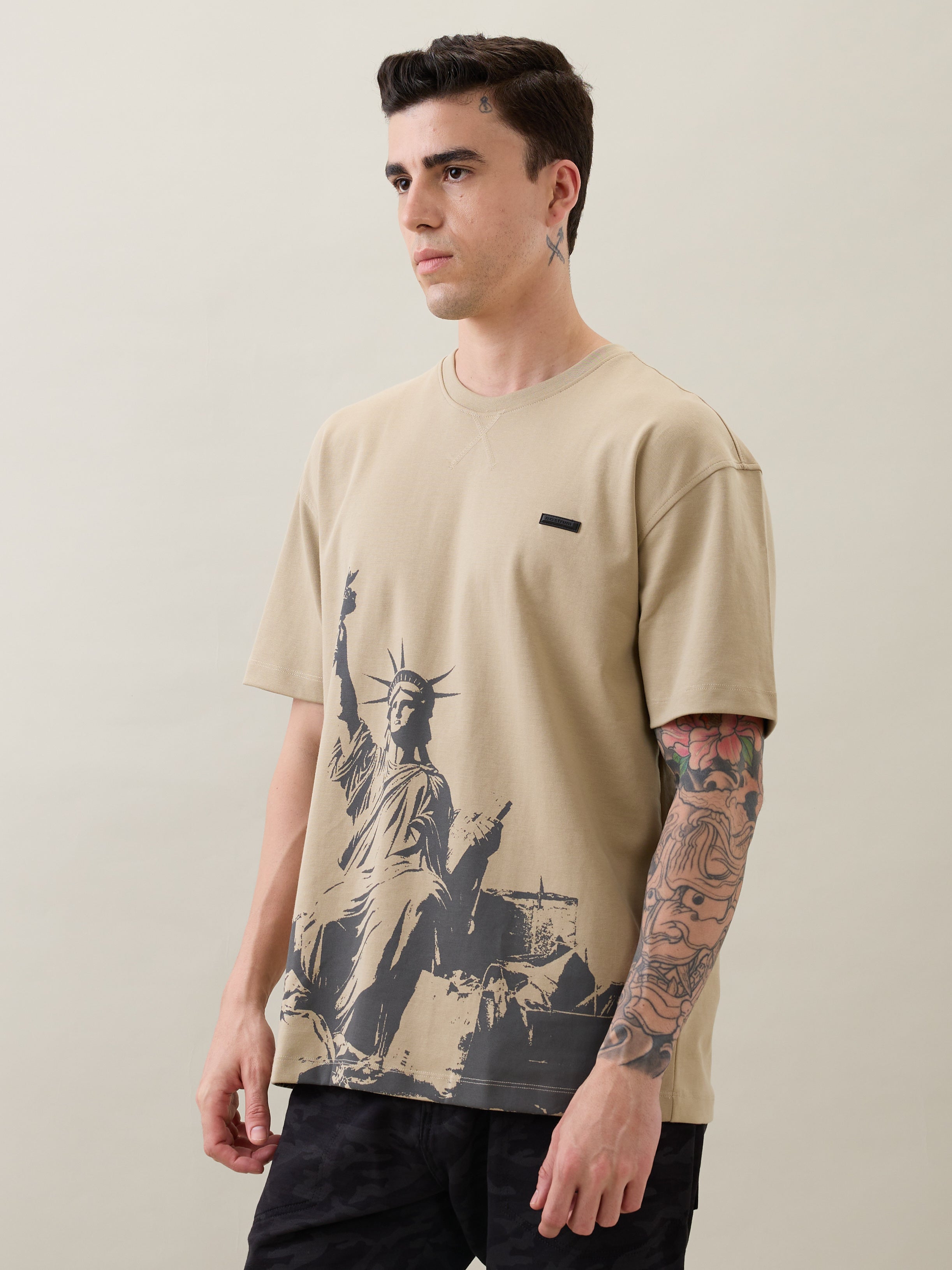 Unwrap Oversized Graphic T-Shirt: Beige