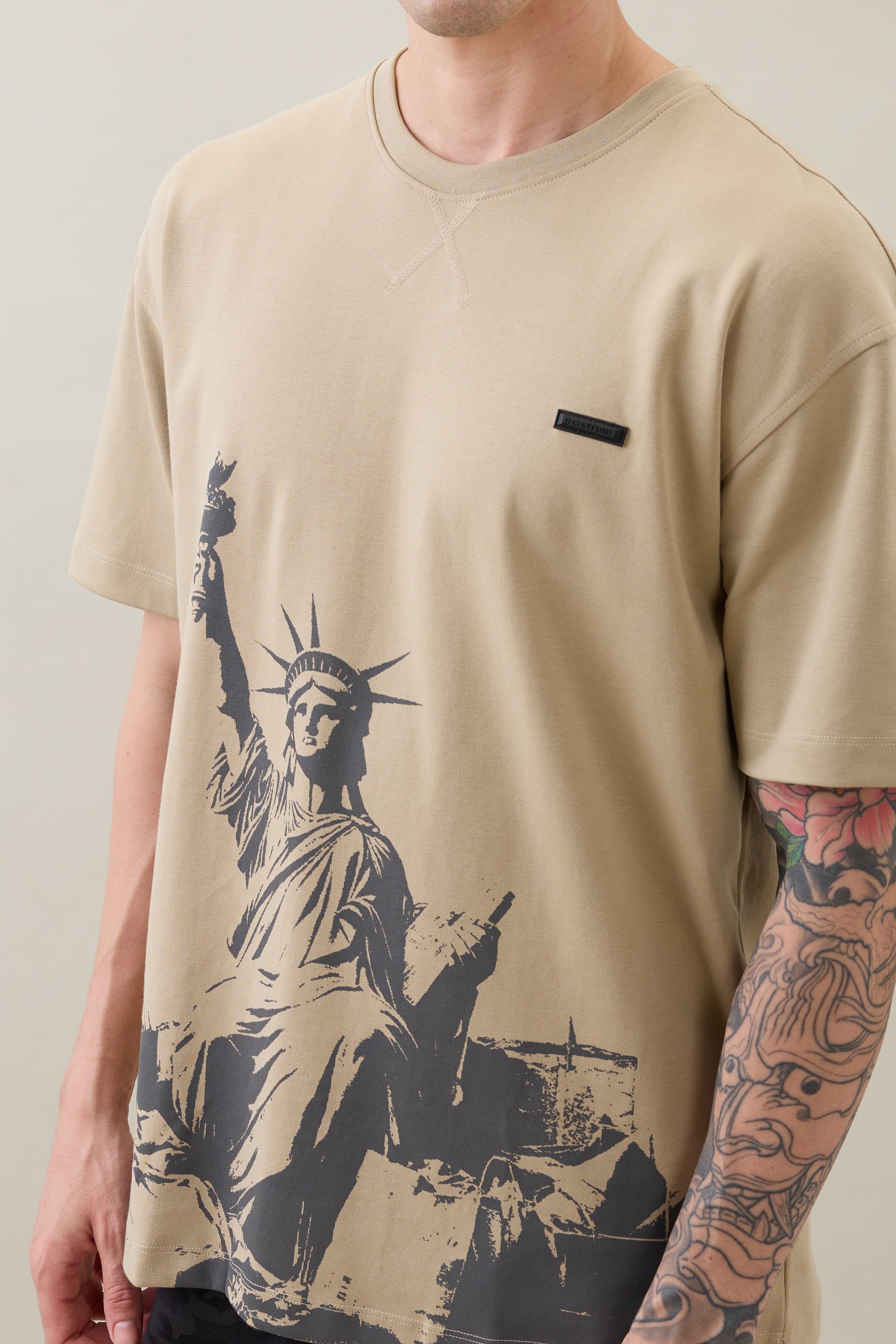 Unwrap Oversized Graphic T-Shirt: Beige