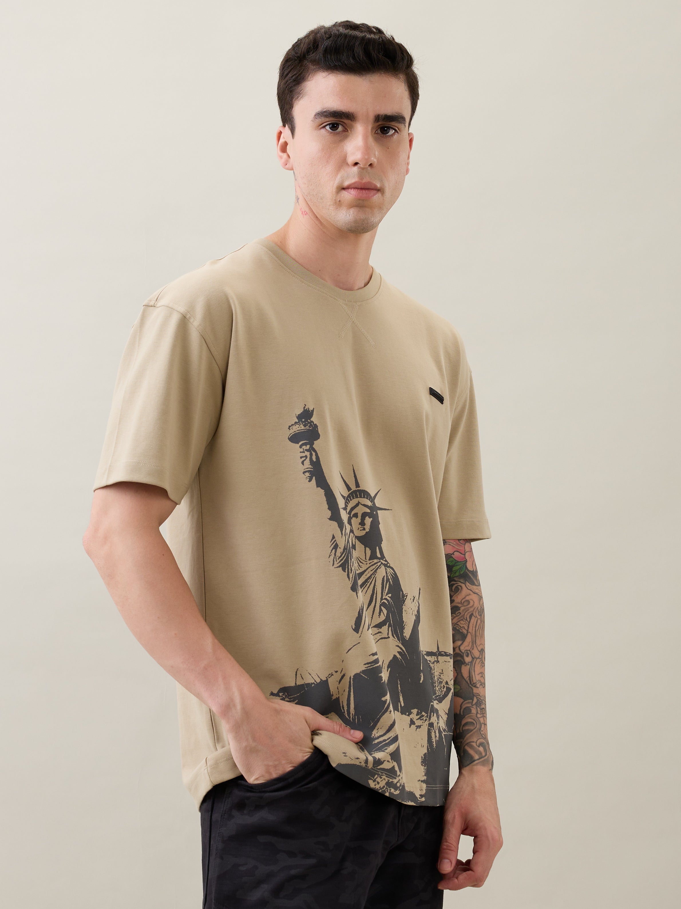 Unwrap Oversized Graphic T-Shirt: Beige