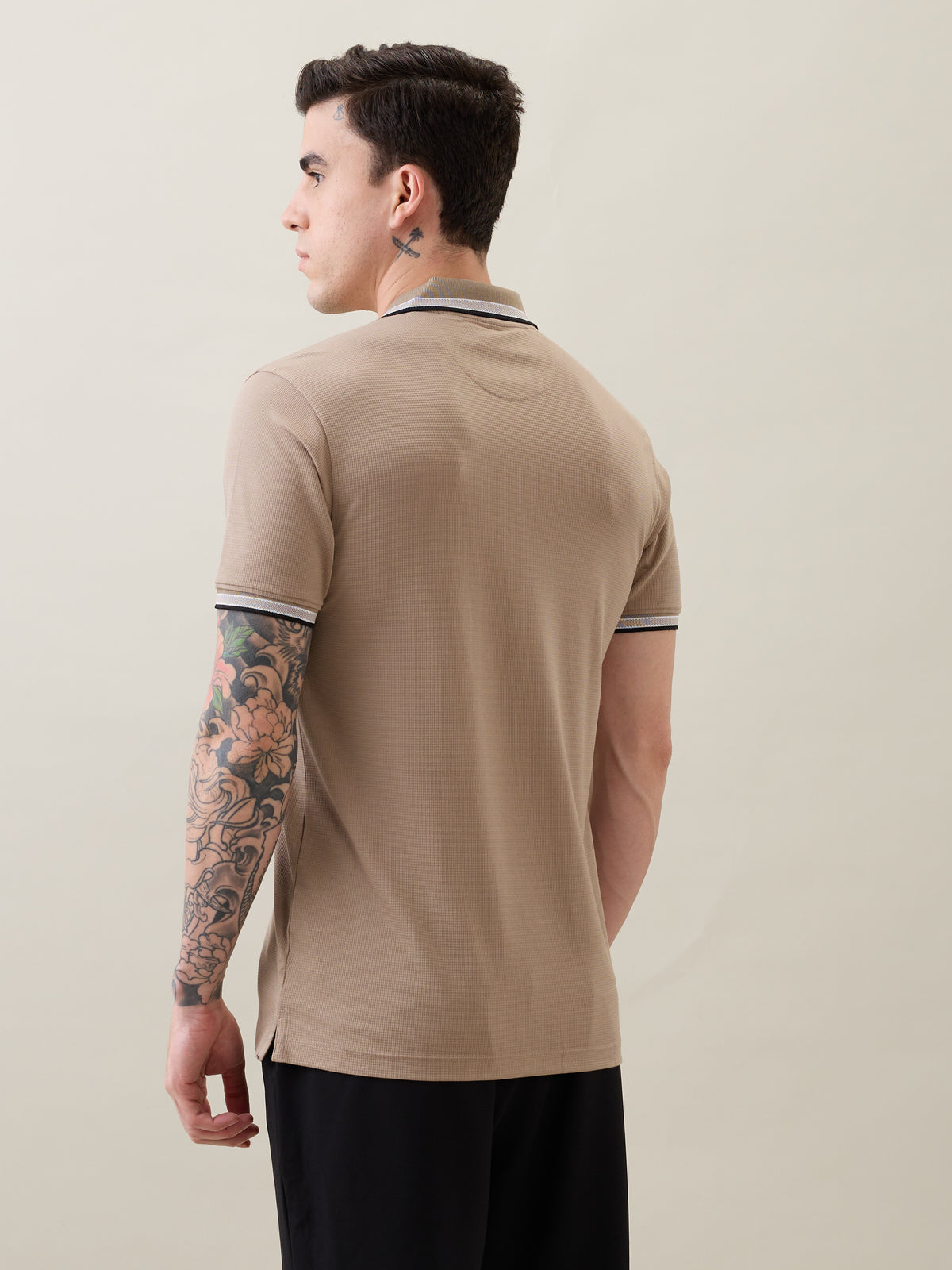 Rachin Knit Polo T-Shirt: Beige