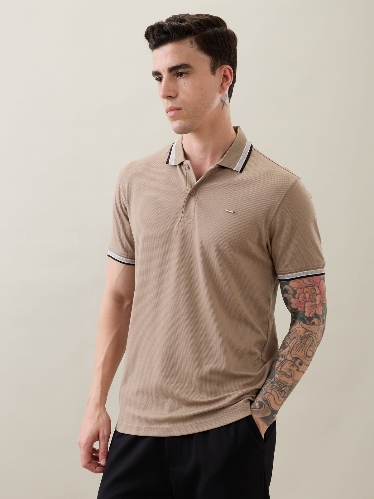 Rachin Knit Polo T-Shirt: Beige