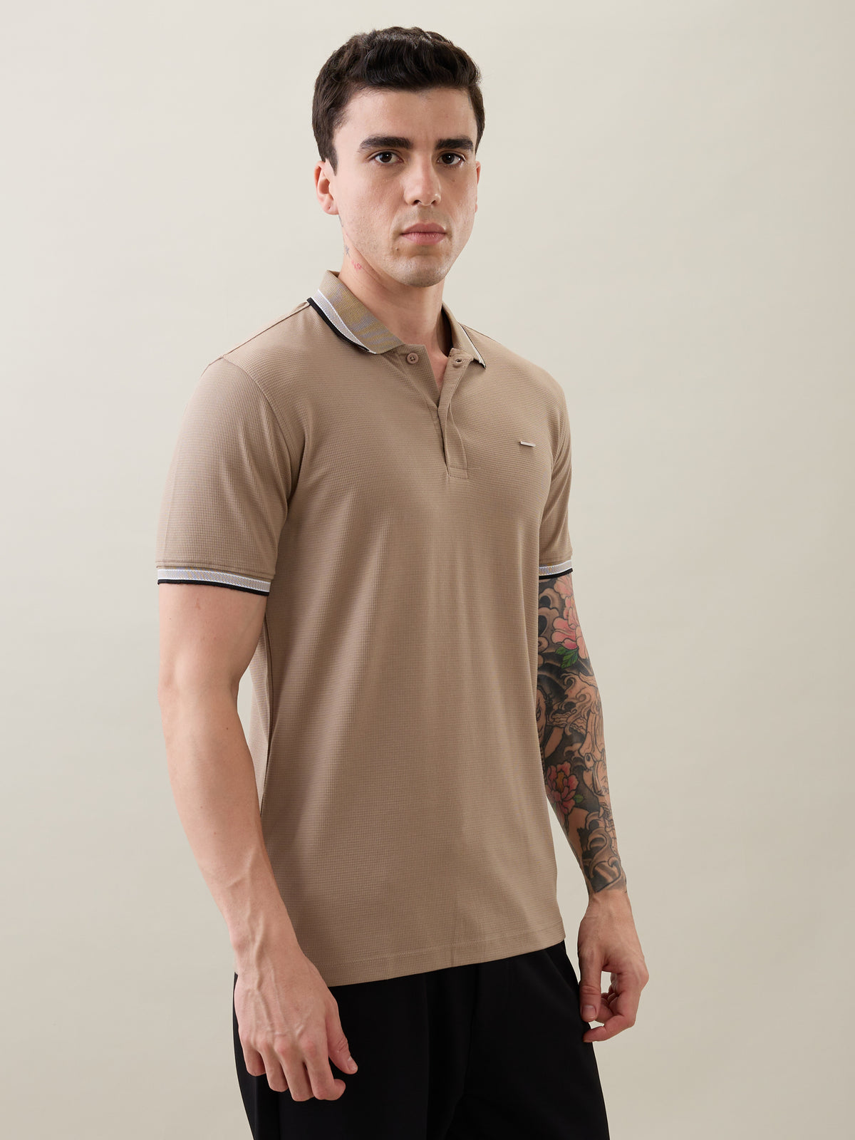 Rachin Knit Polo T-Shirt: Beige
