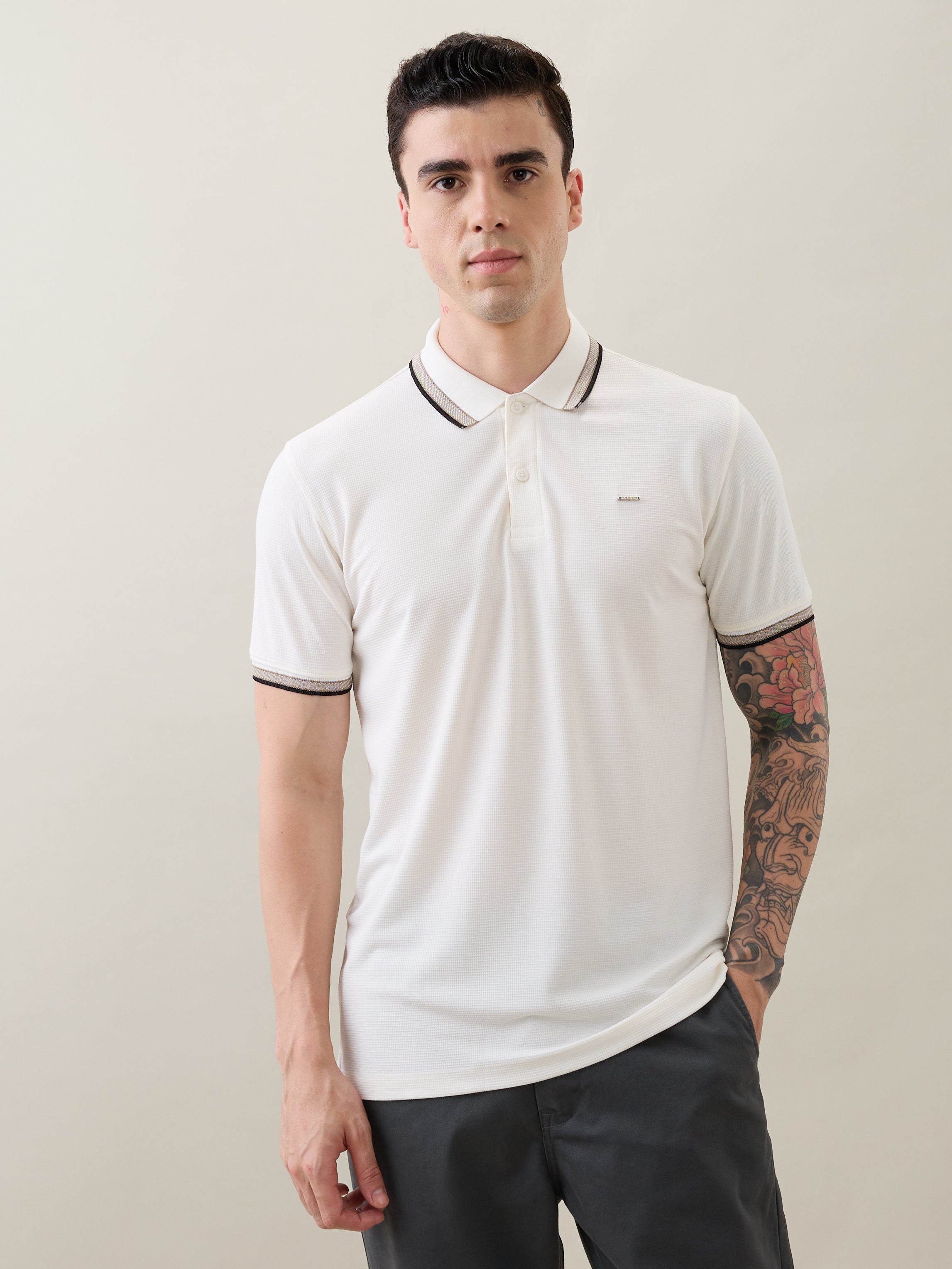 Rachin Knit Polo T-Shirt: White