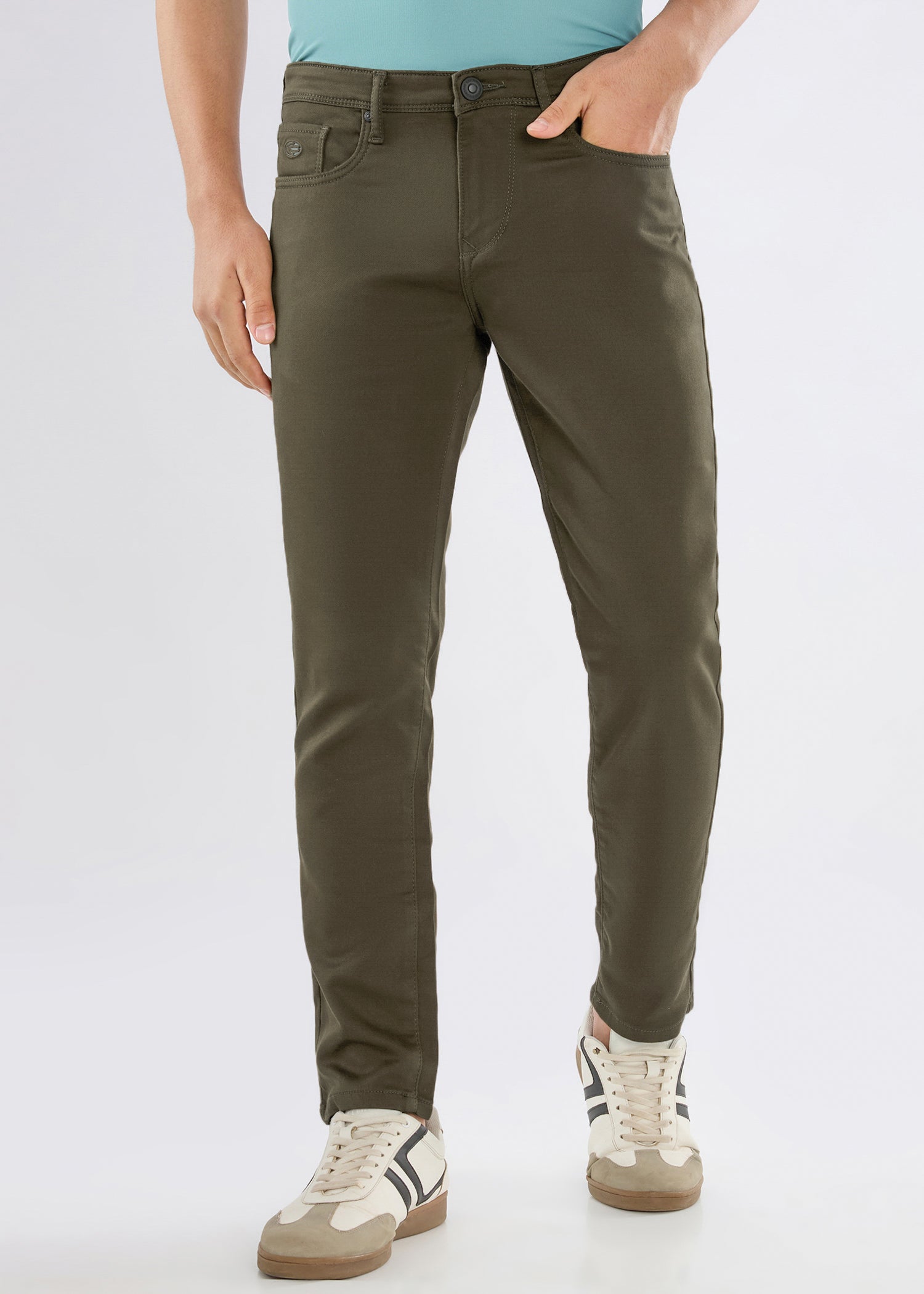 Nostrum formal ankle fit light olive trousers for men
