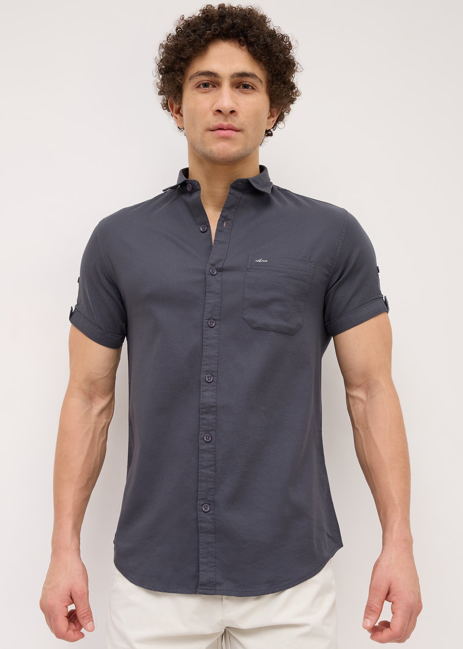 Advota Half Sleeve Solid Shirt: Charcoal