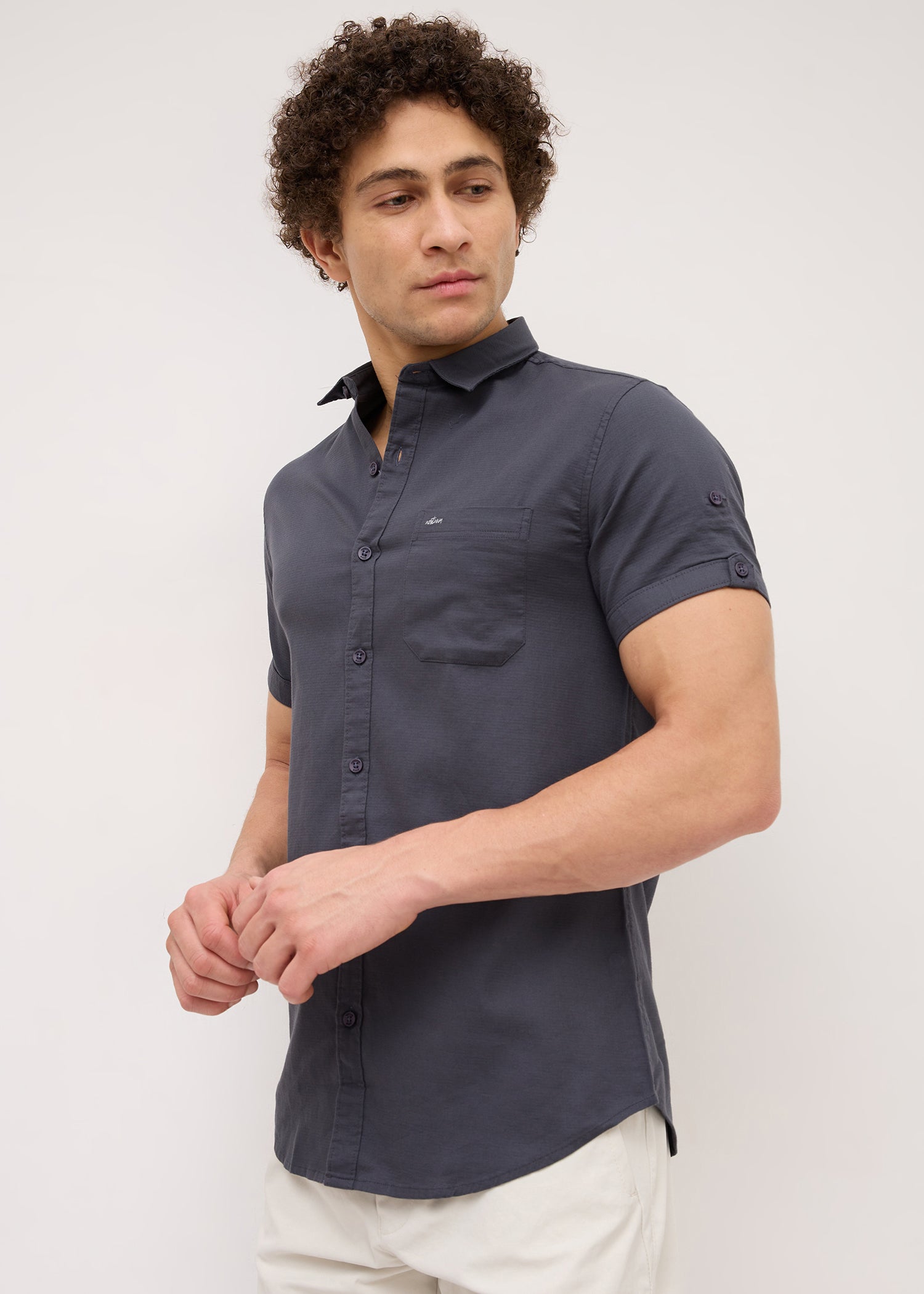 Advota Half Sleeve Solid Shirt: Charcoal