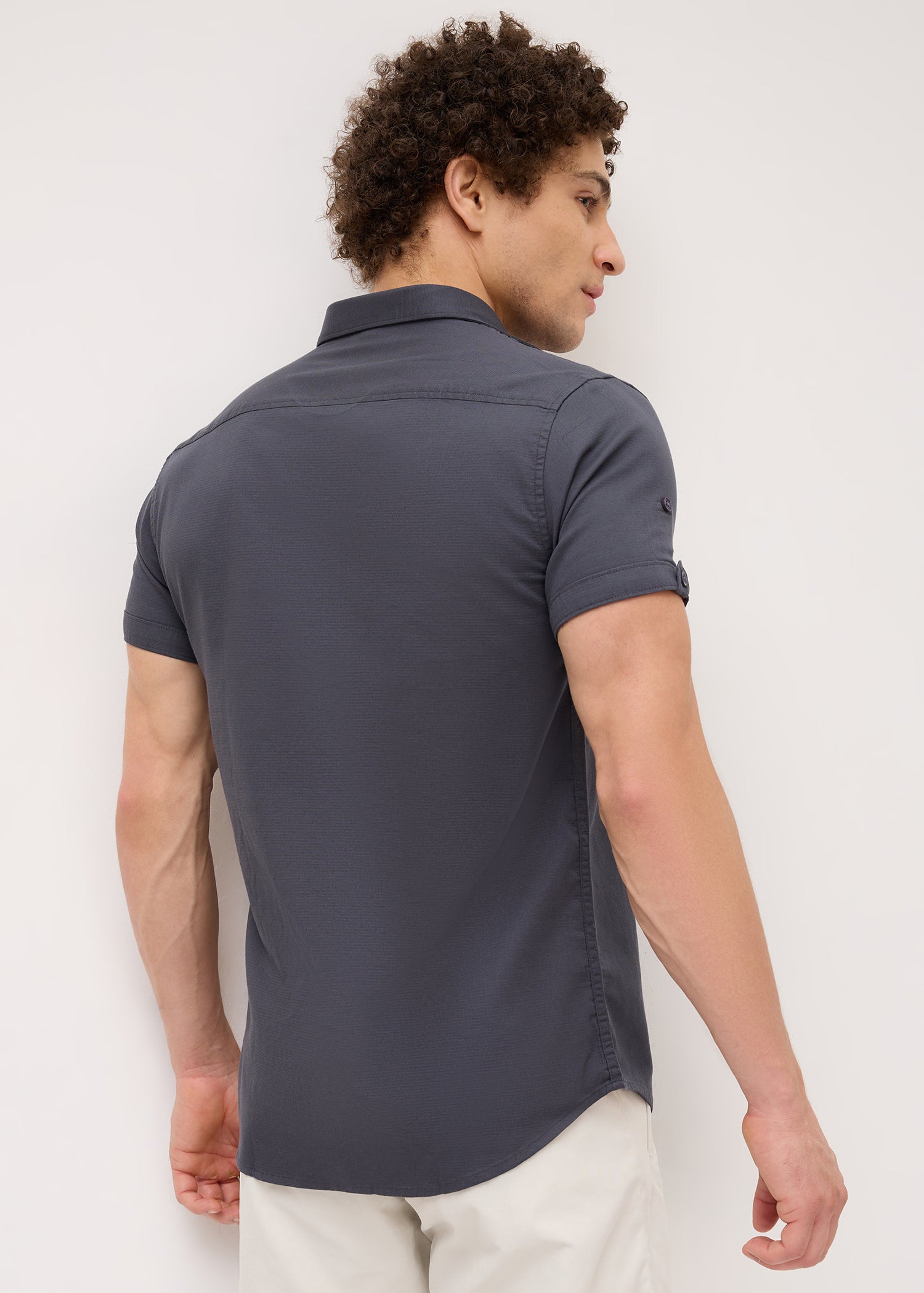 Advota Half Sleeve Solid Shirt: Charcoal