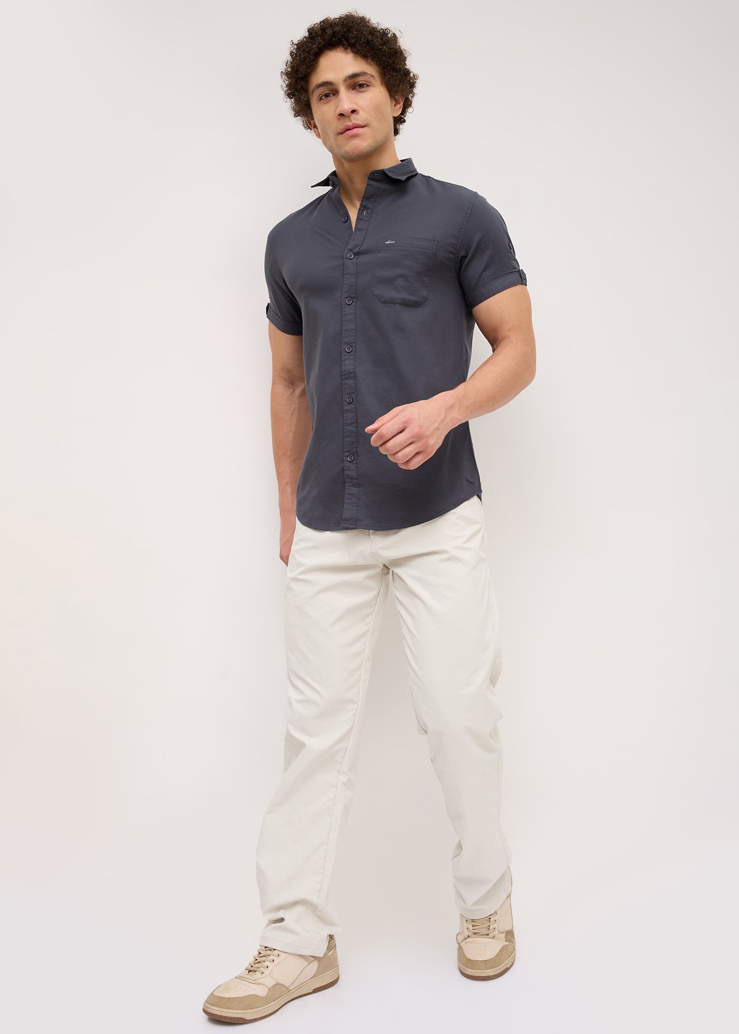 Advota Half Sleeve Solid Shirt: Charcoal