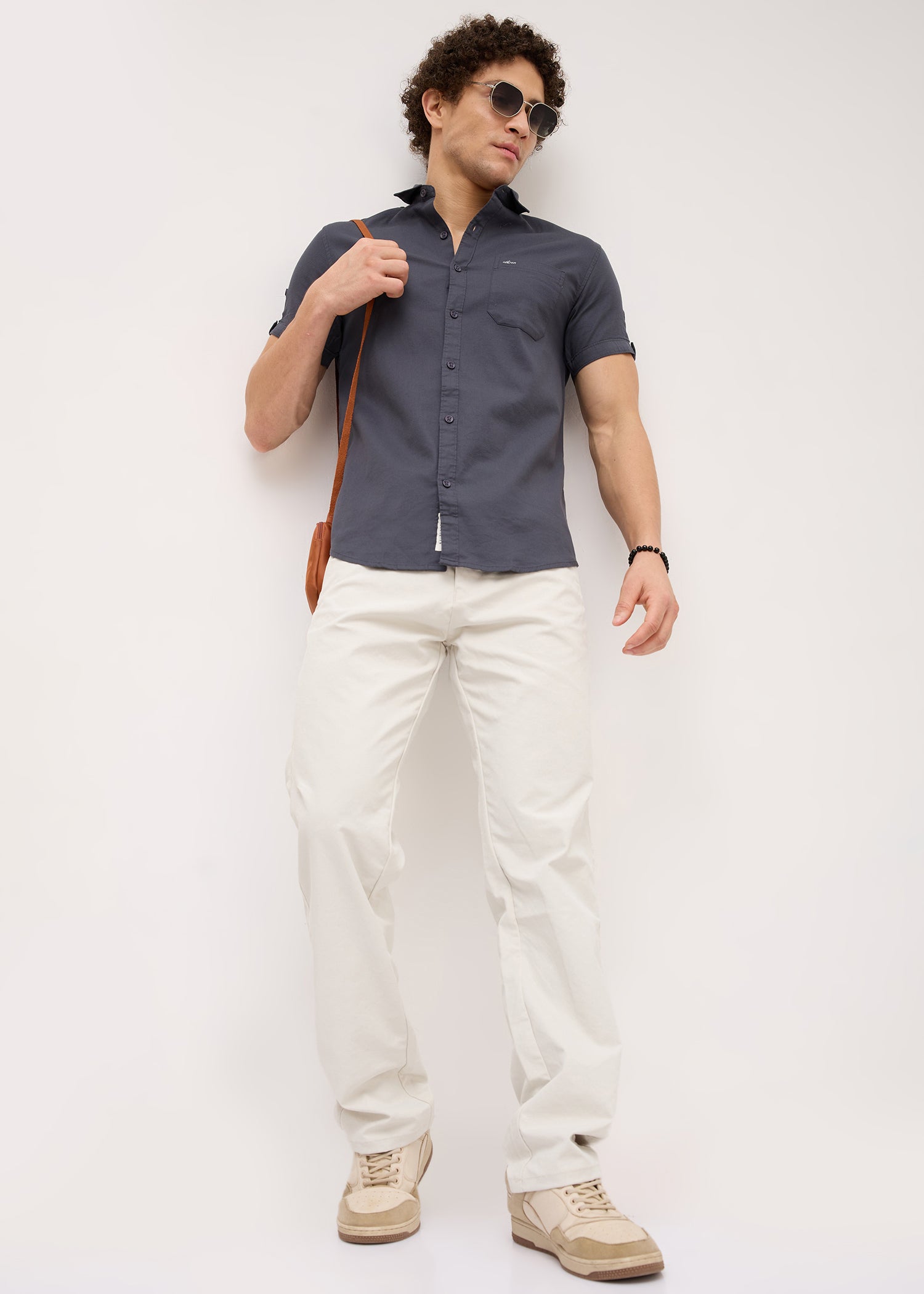 Advota Half Sleeve Solid Shirt: Charcoal