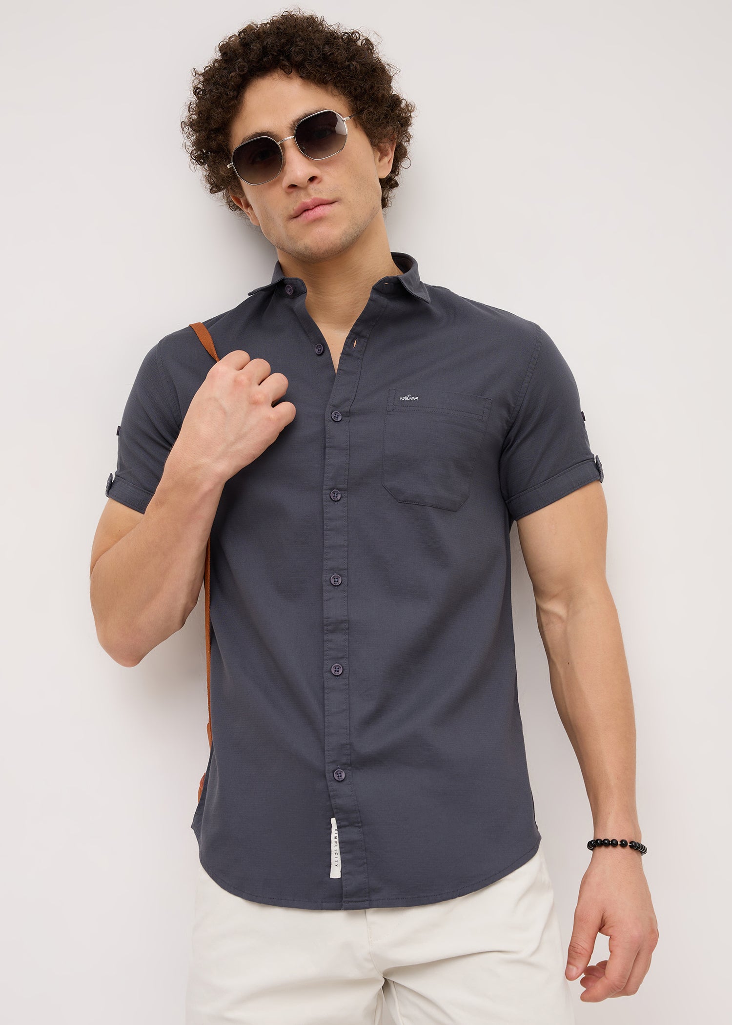 Advota Half Sleeve Solid Shirt: Charcoal