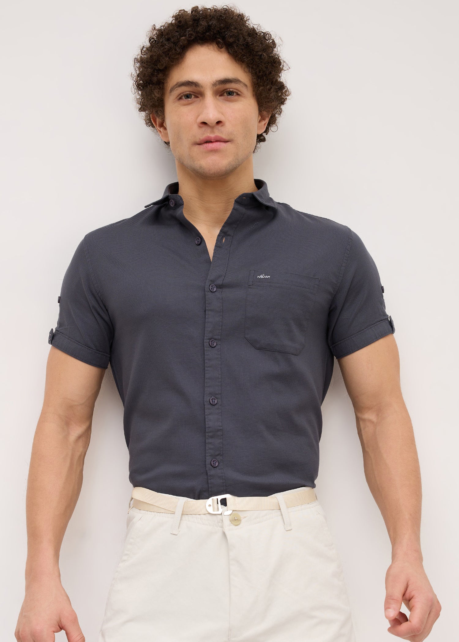 Advota Half Sleeve Solid Shirt: Charcoal