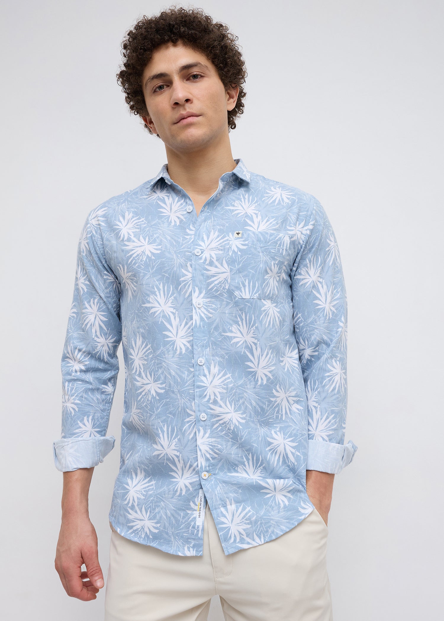 Eskon Tropical Print Shirt: L.Blue