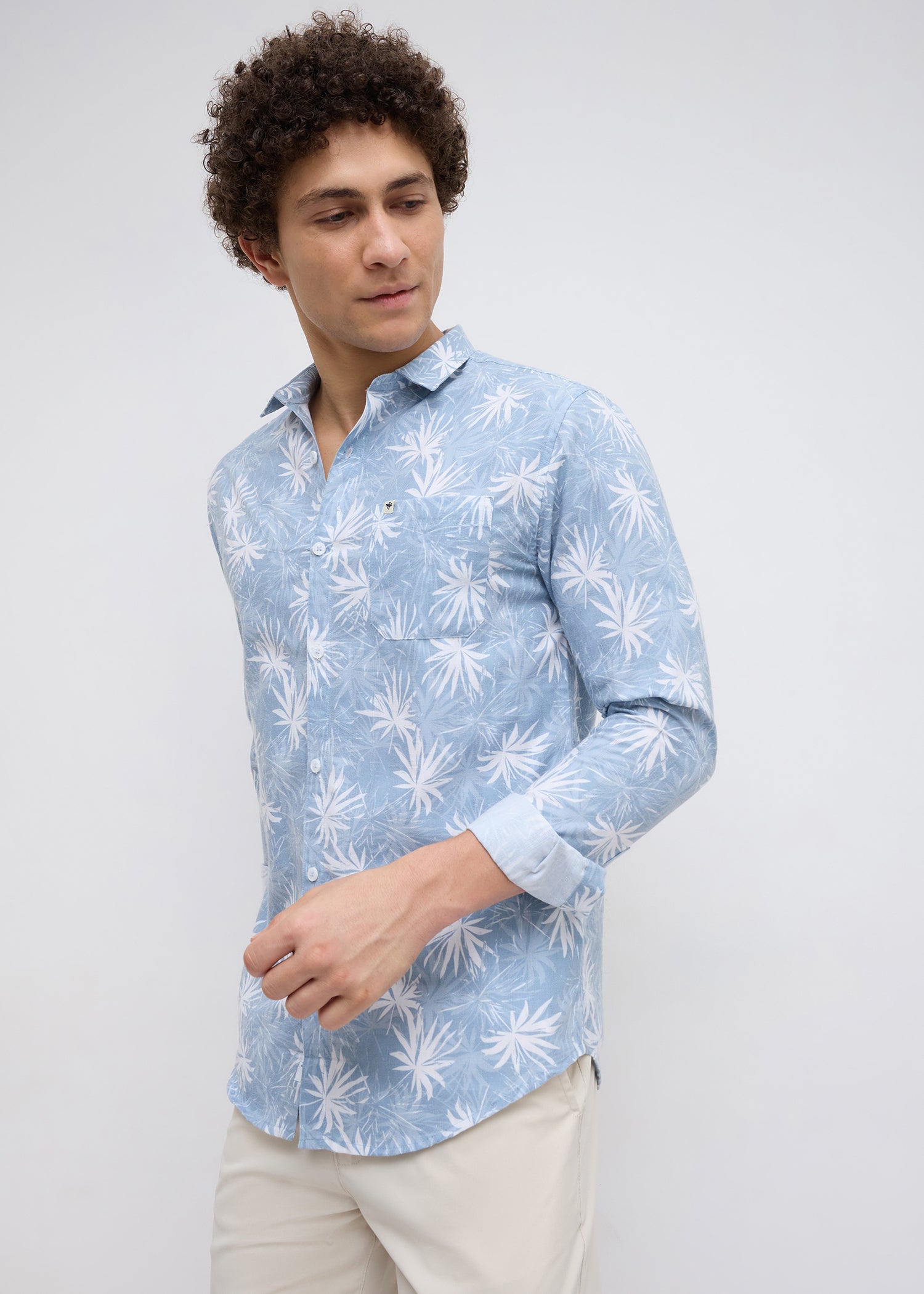 Eskon Tropical Print Shirt: L.Blue