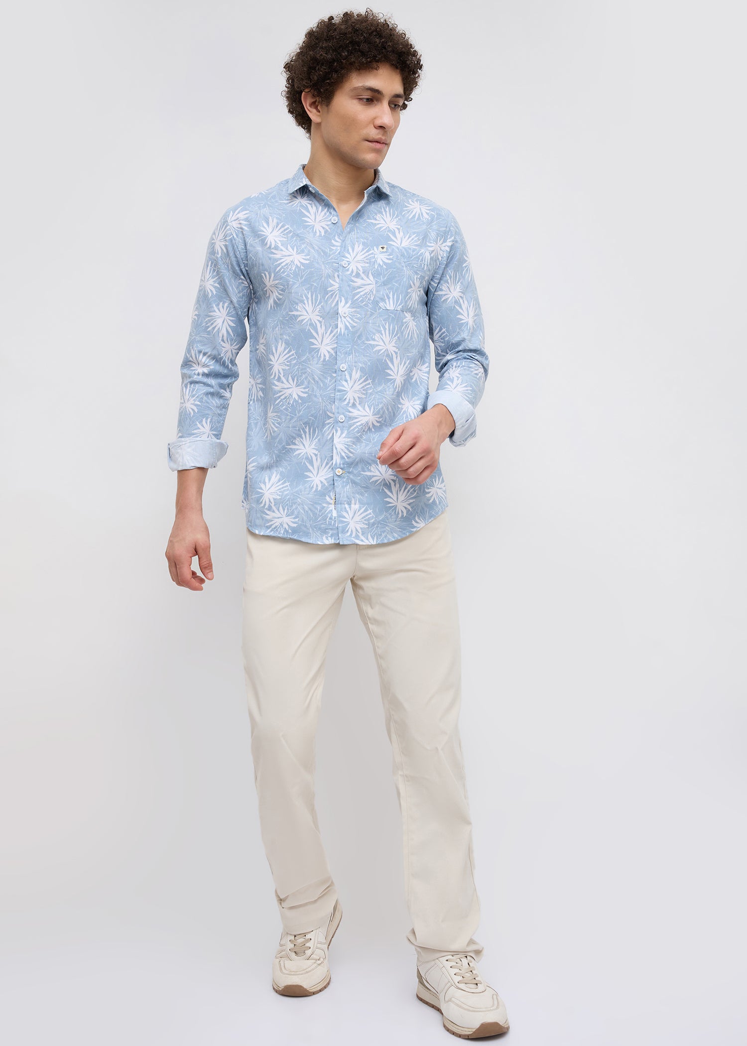 Eskon Tropical Print Shirt: L.Blue