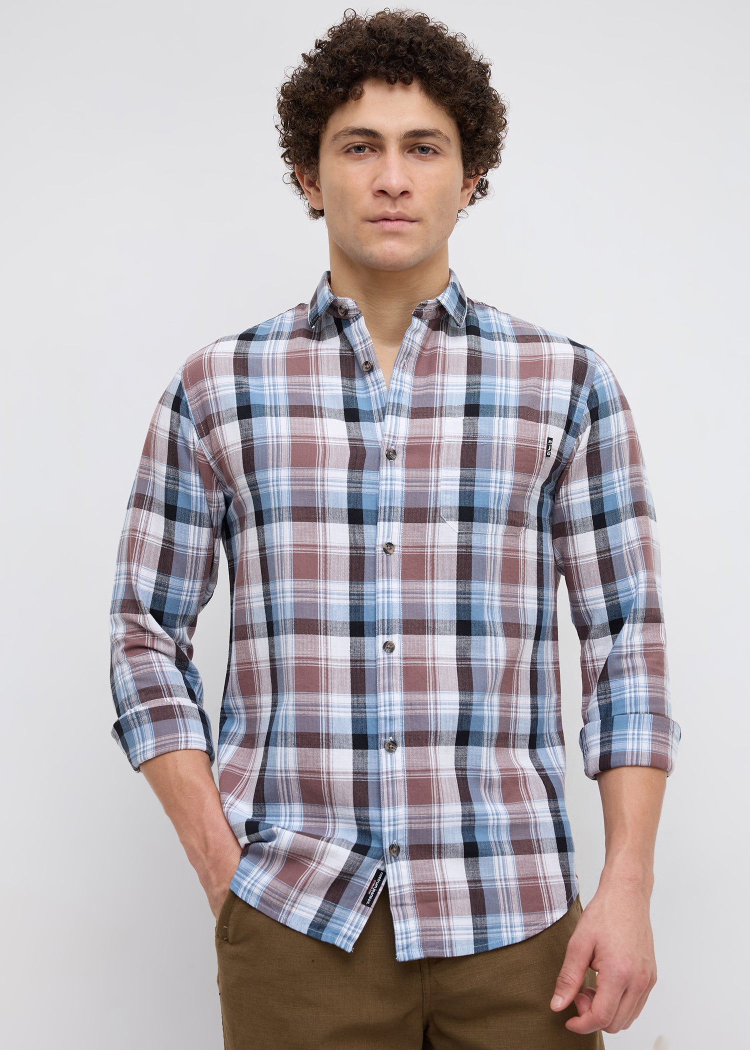 Moonbow Checked Full Sleeve Shirt: Airforce Blue