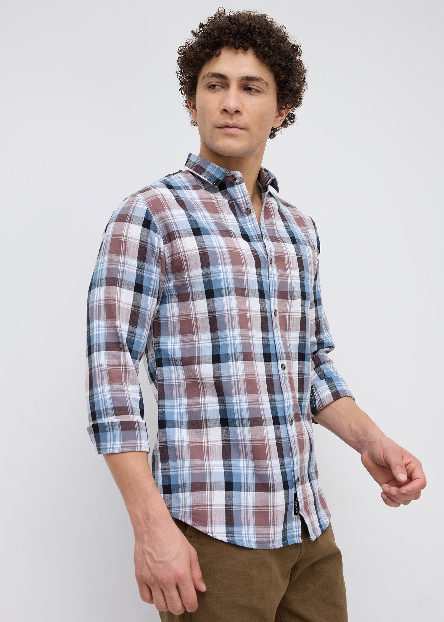 Moonbow Checked Full Sleeve Shirt: Airforce Blue