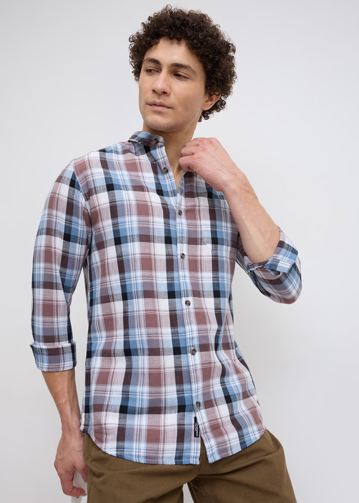 Moonbow Checked Full Sleeve Shirt: Airforce Blue