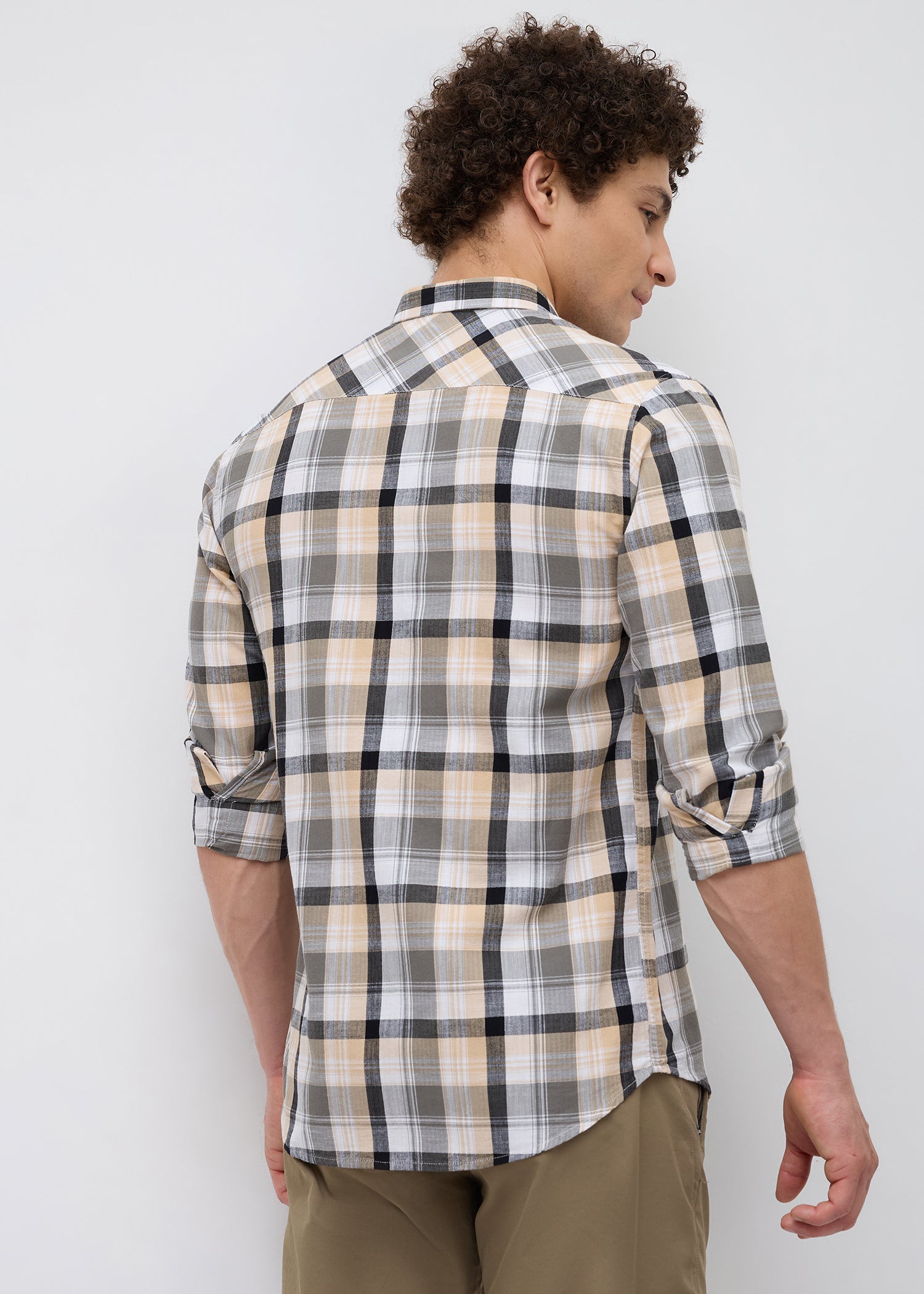 Moonbow Checked Full Sleeve Shirt: Fawn